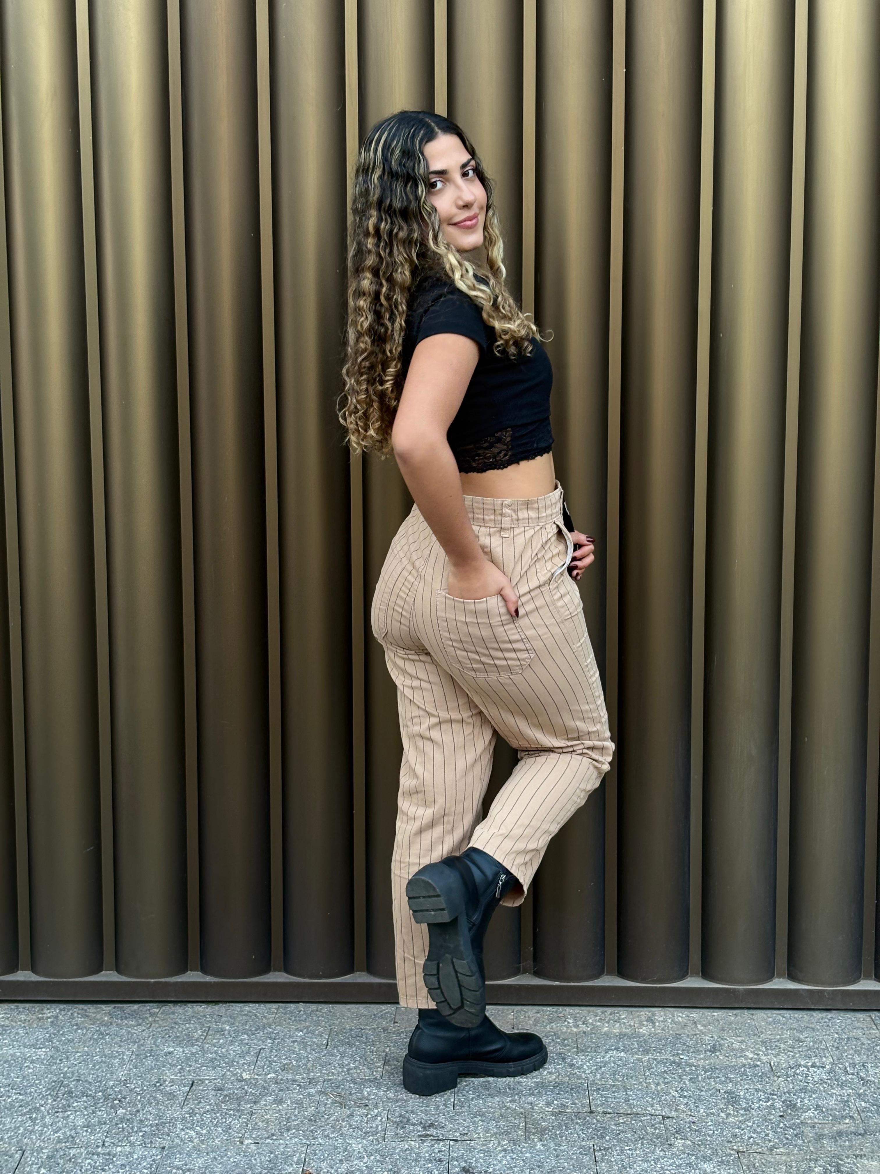 Calça beggy - Listrada Bege