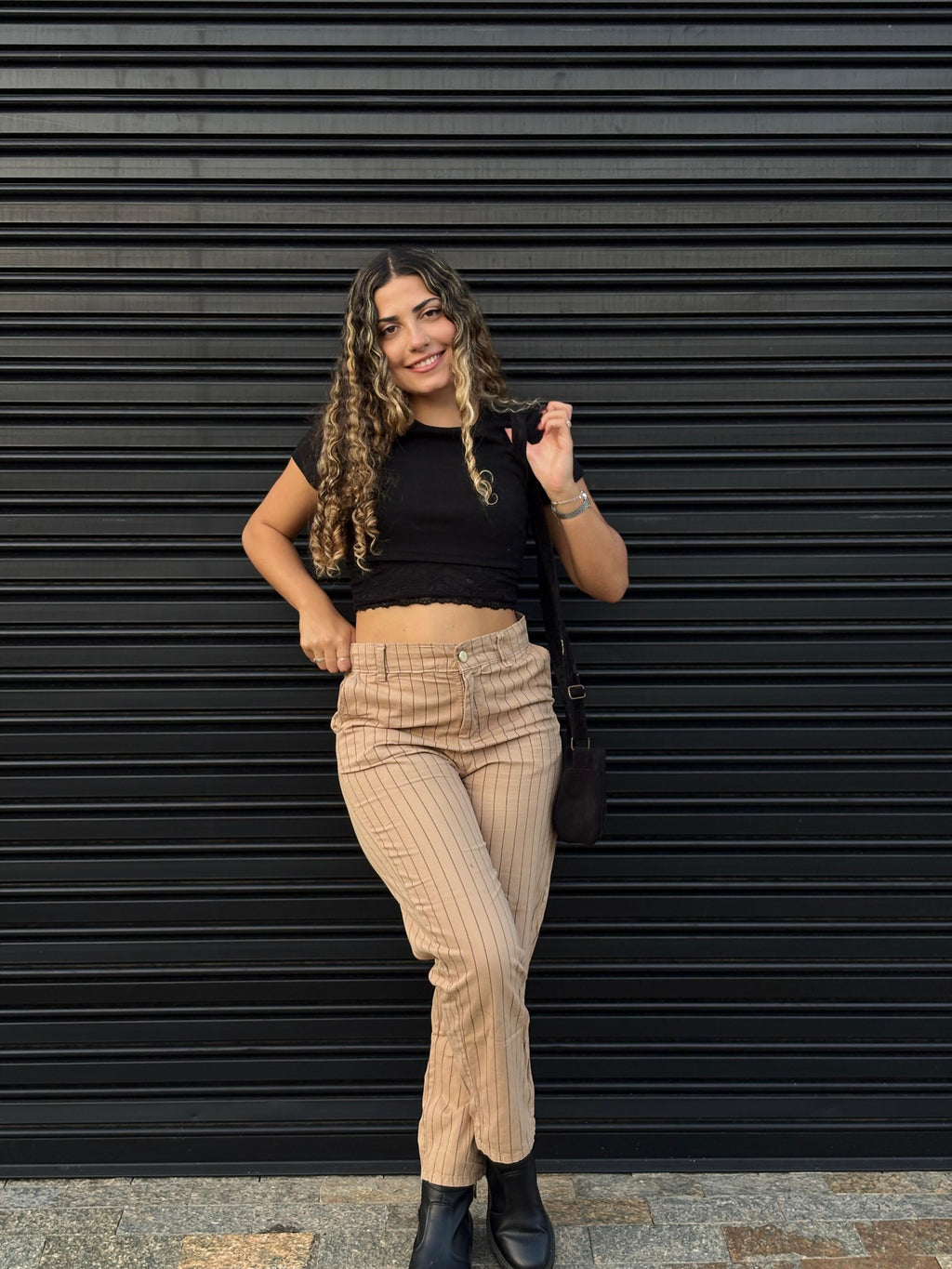 Calça beggy - Listrada Bege