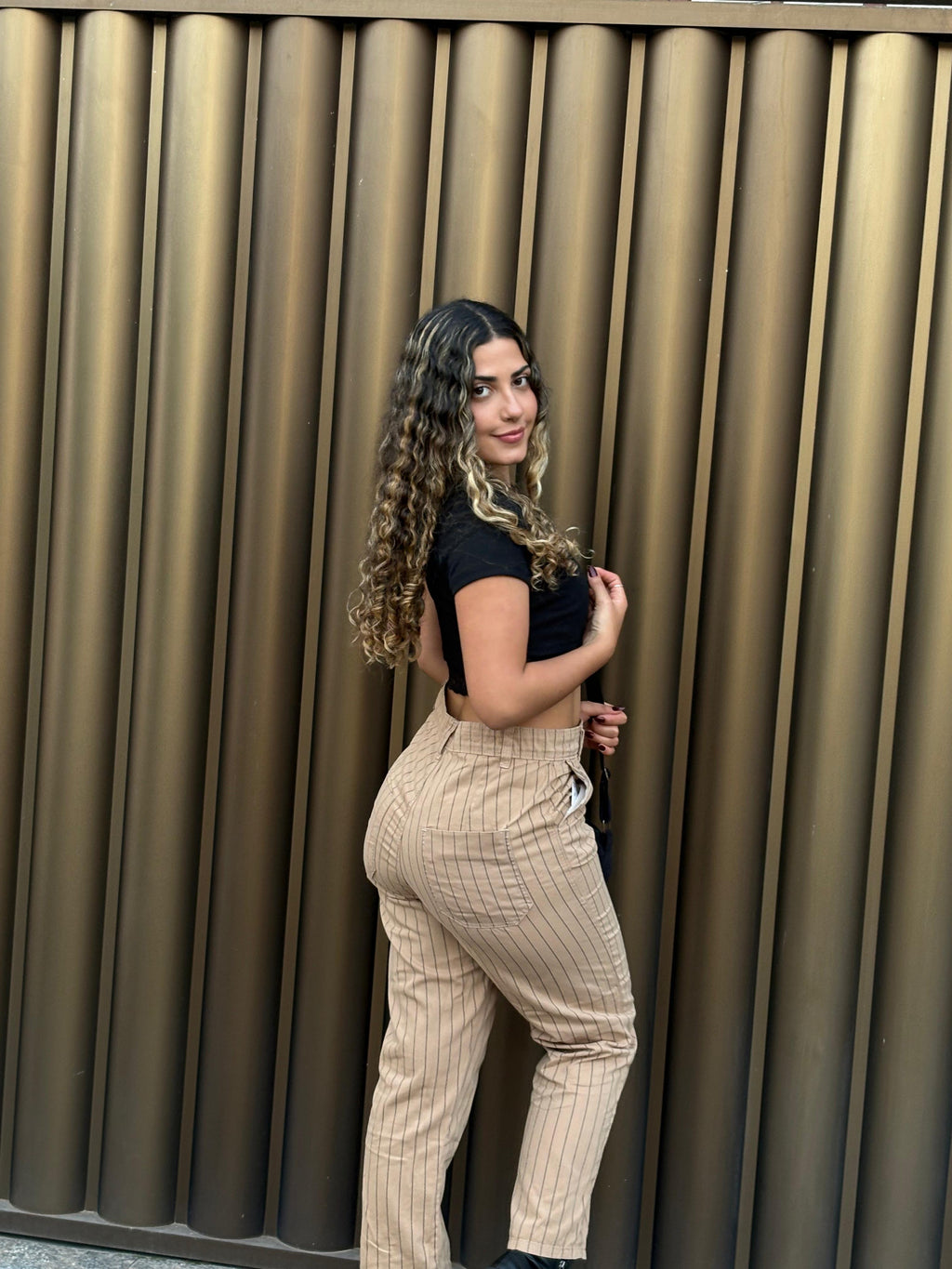 Calça beggy - Listrada Bege