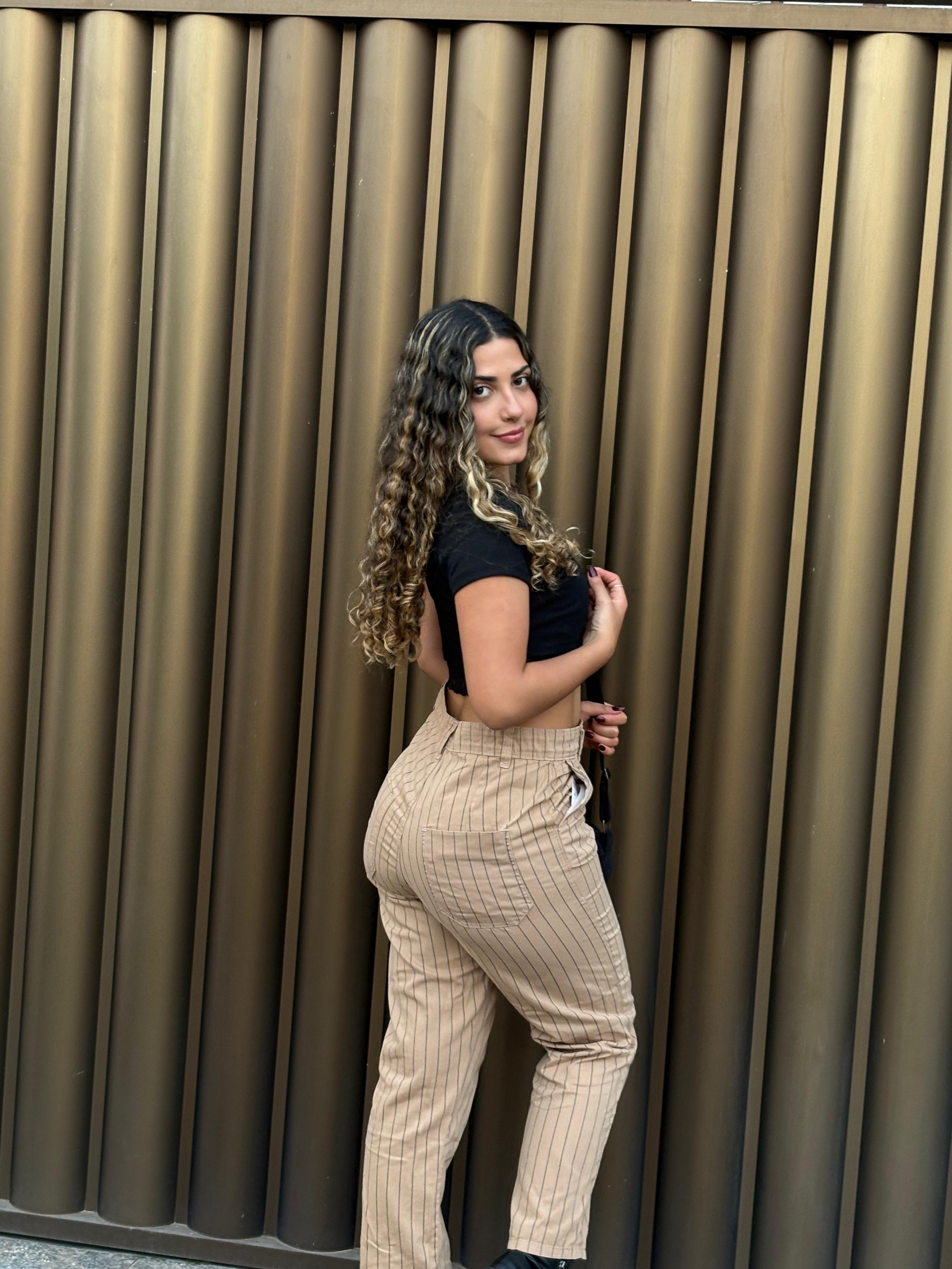 Calça beggy - Listrada Bege