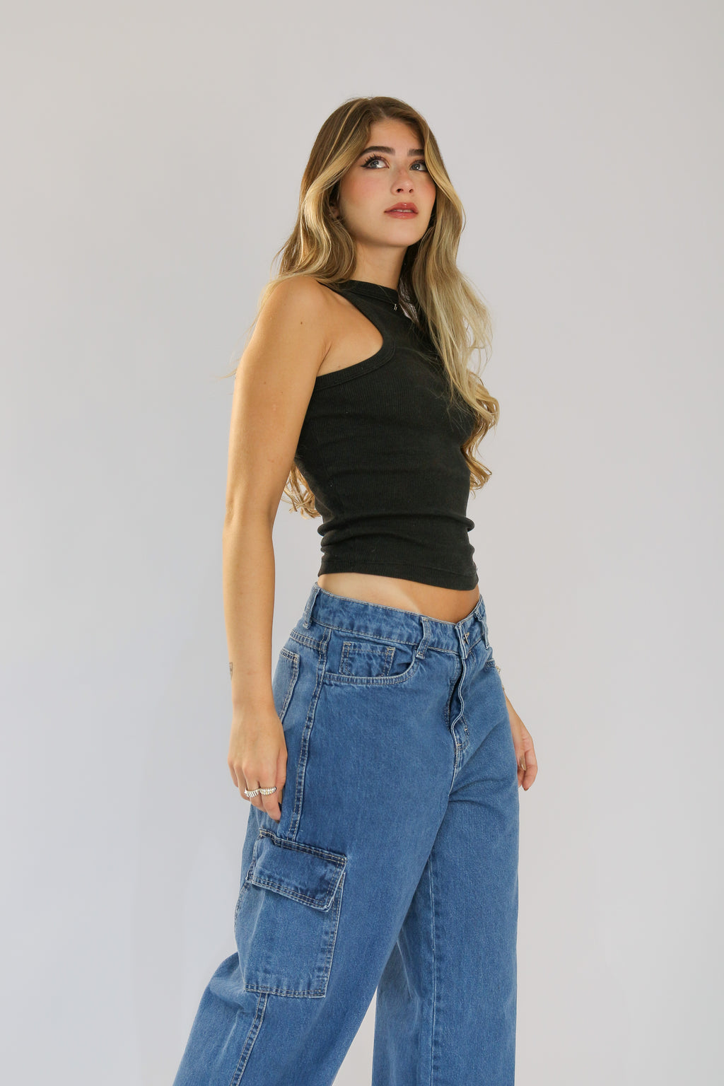 Calça Wide Leg Cargo Jeans Destroy