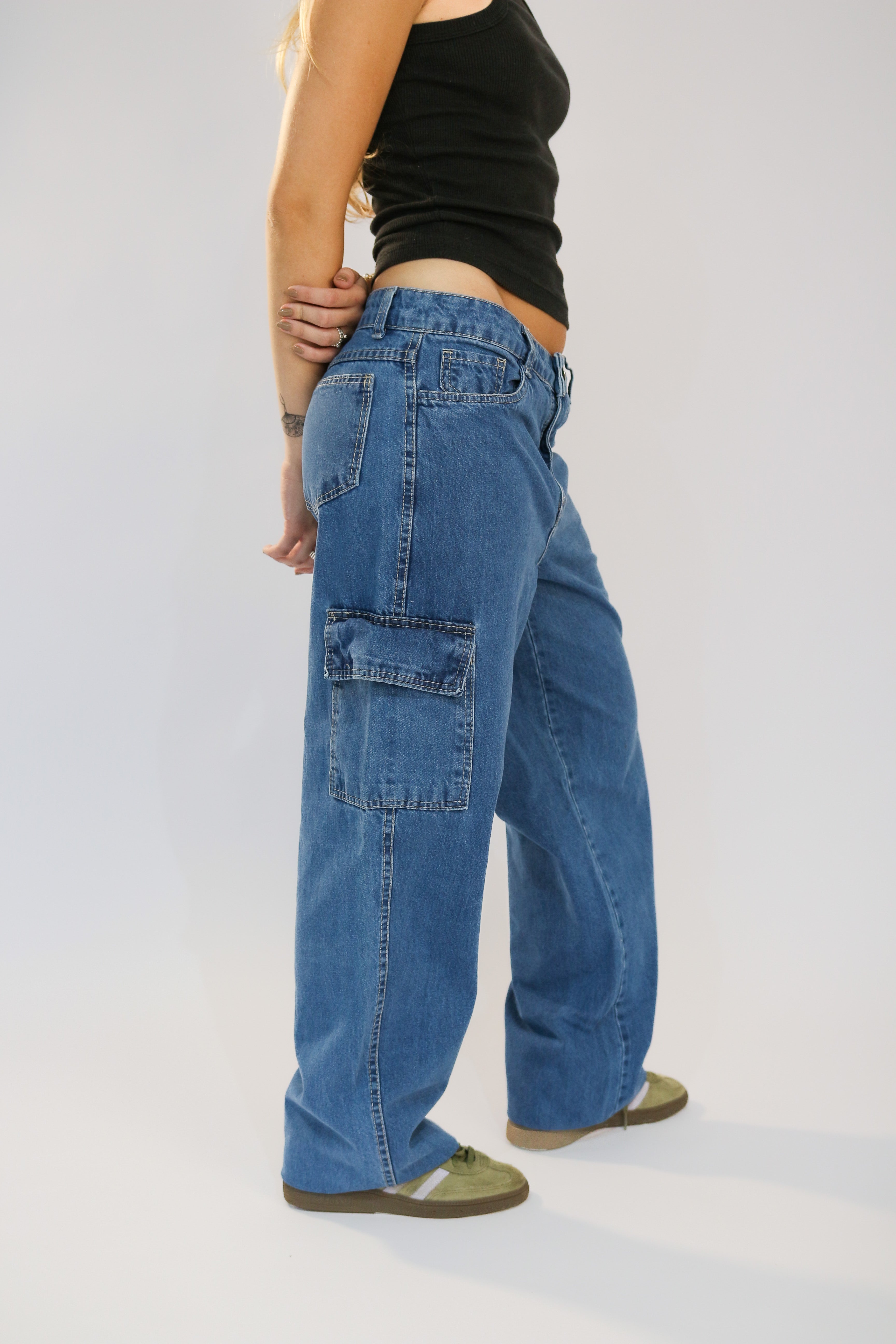 Calça Wide Leg Cargo Jeans Destroy