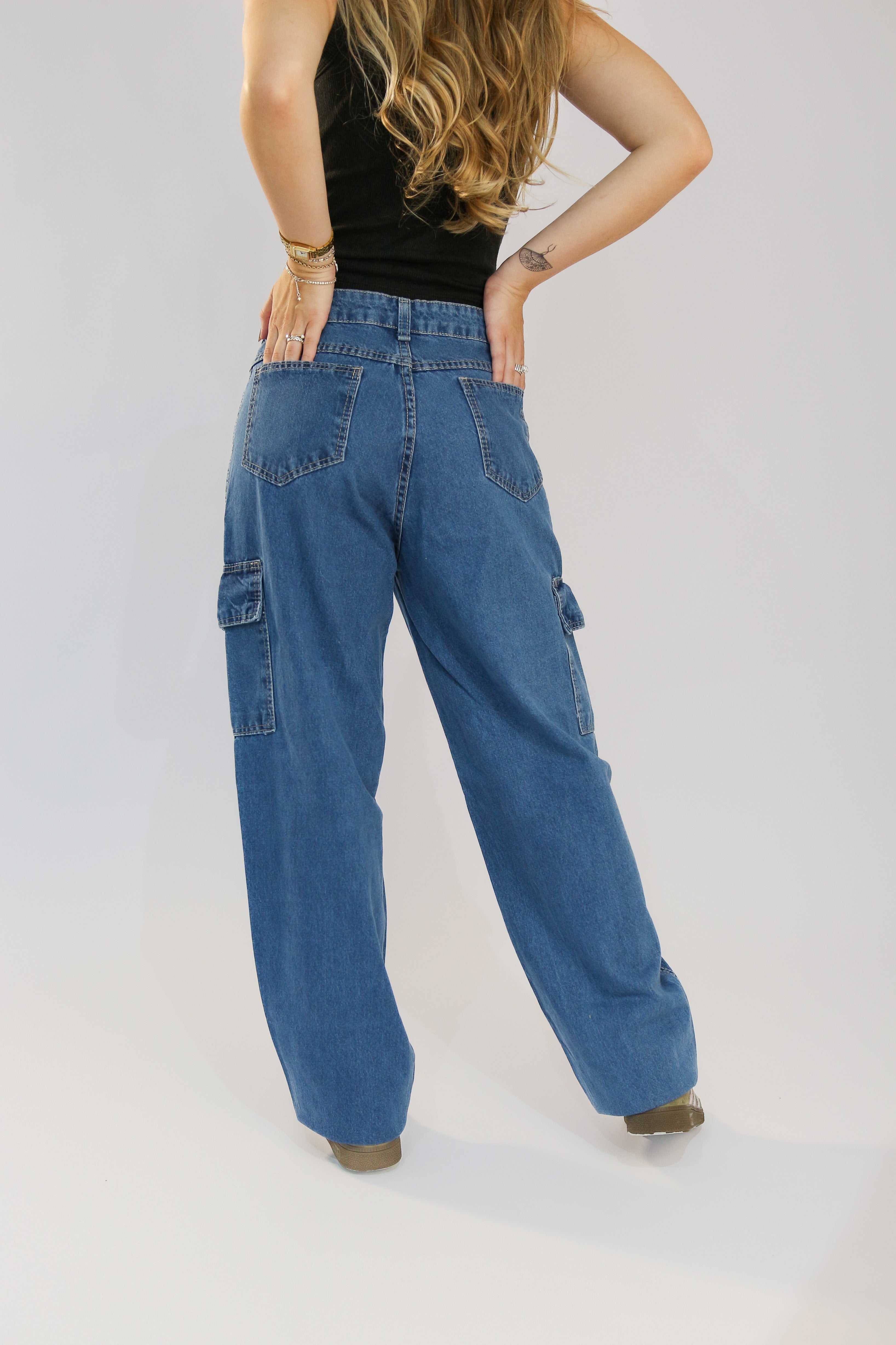 Calça Wide Leg Cargo Jeans Destroy