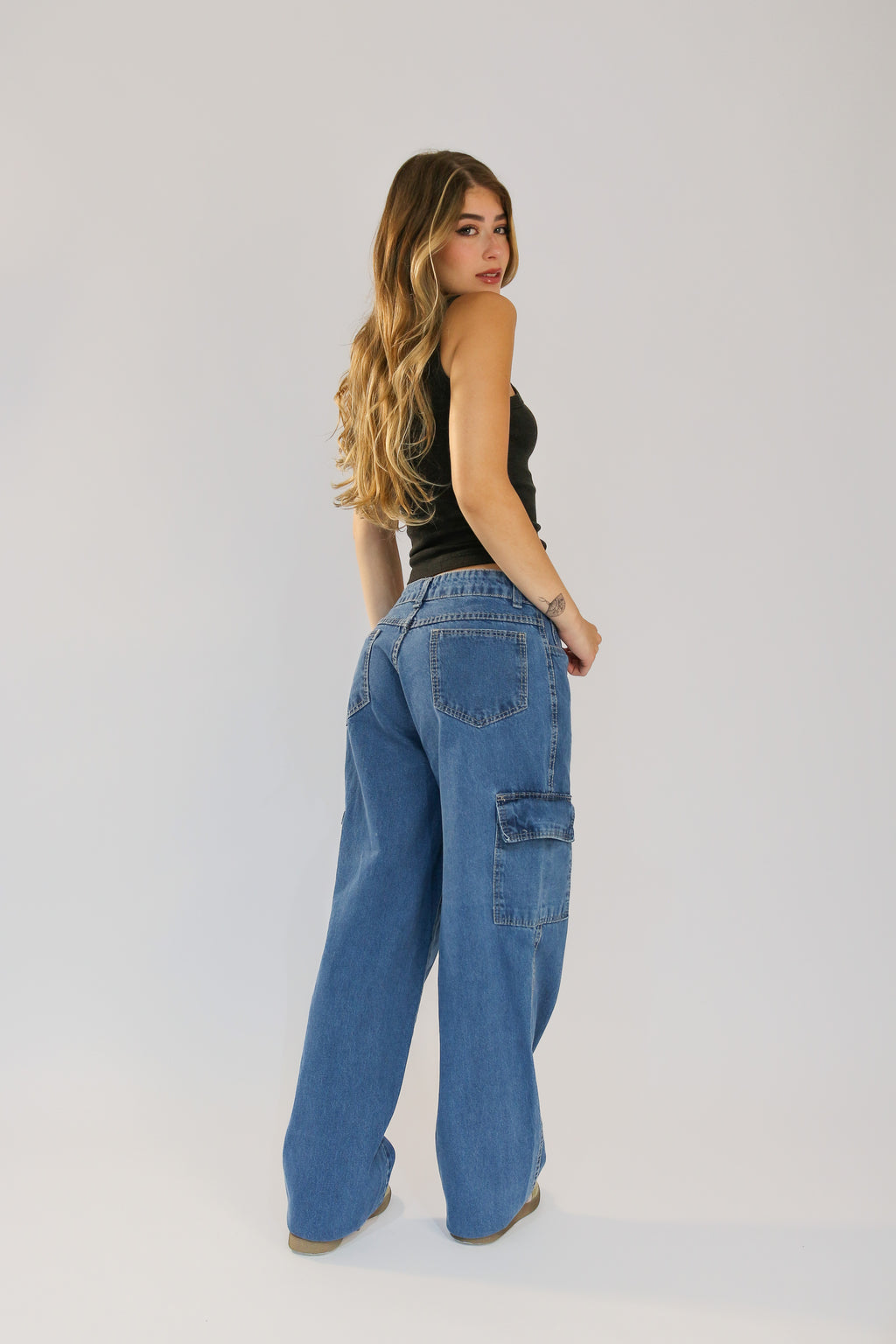Calça Wide Leg Cargo Jeans Destroy