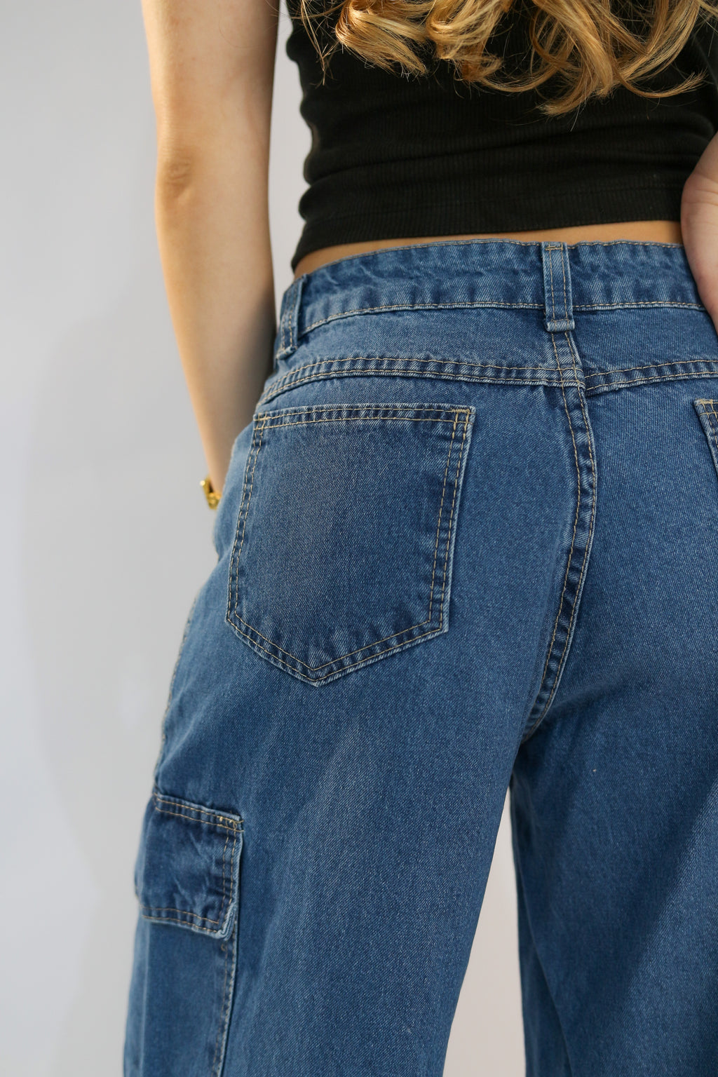 Calça Wide Leg Cargo Jeans Destroy
