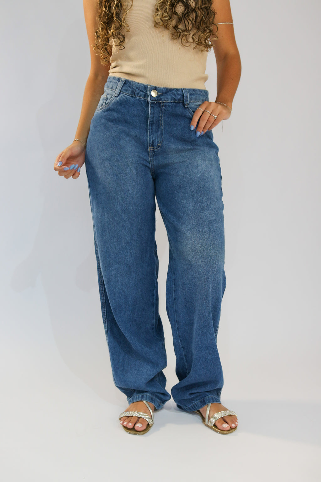 Calça Wide Leg Recorte Fronta Jeans Marmorizado