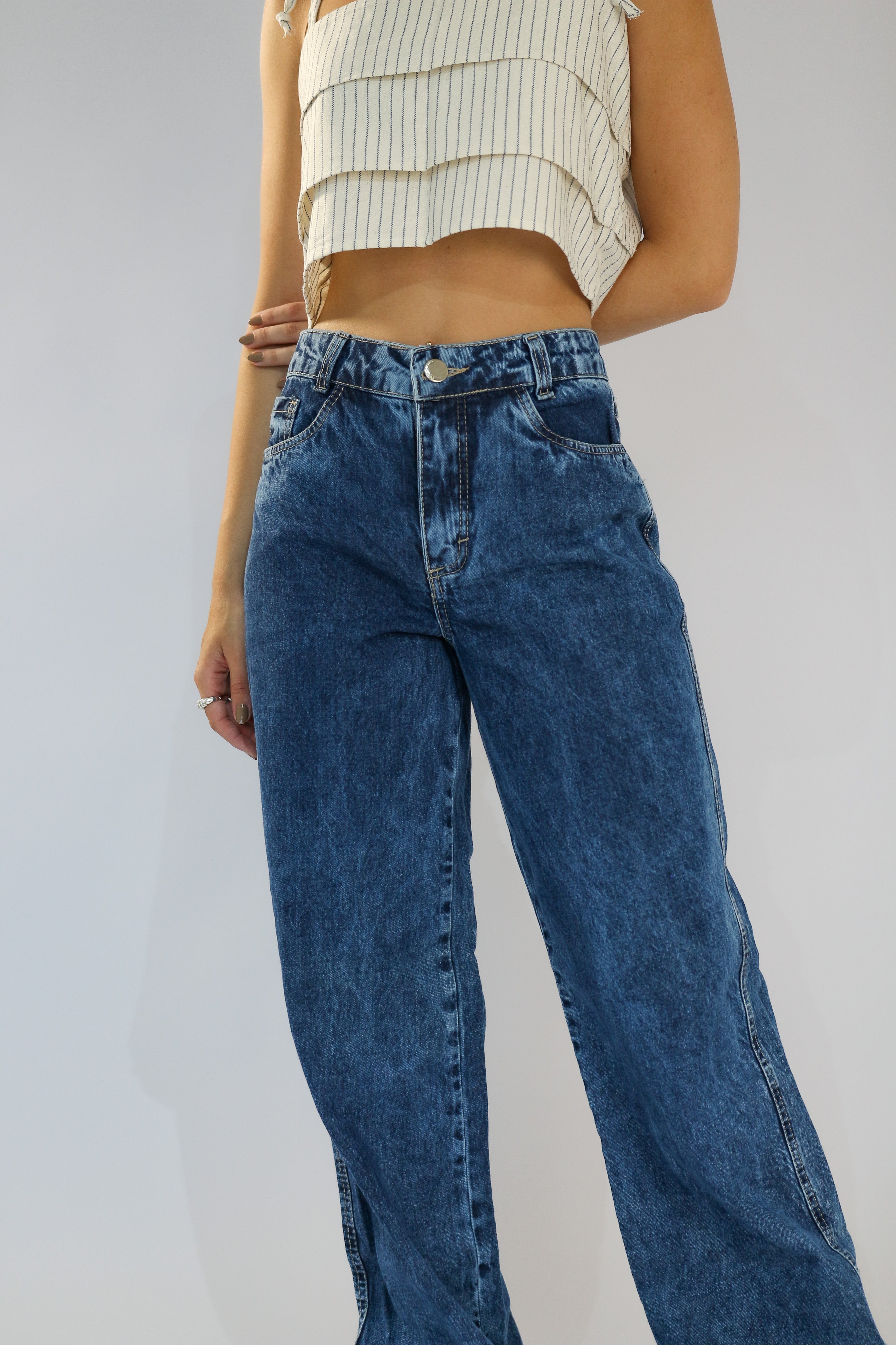 Calça Wide Leg Clássica Jeans Sky Clean