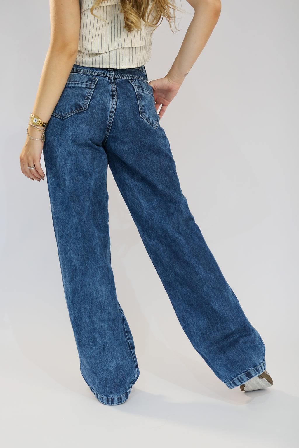 Calça Wide Leg Clássica Jeans Sky Clean