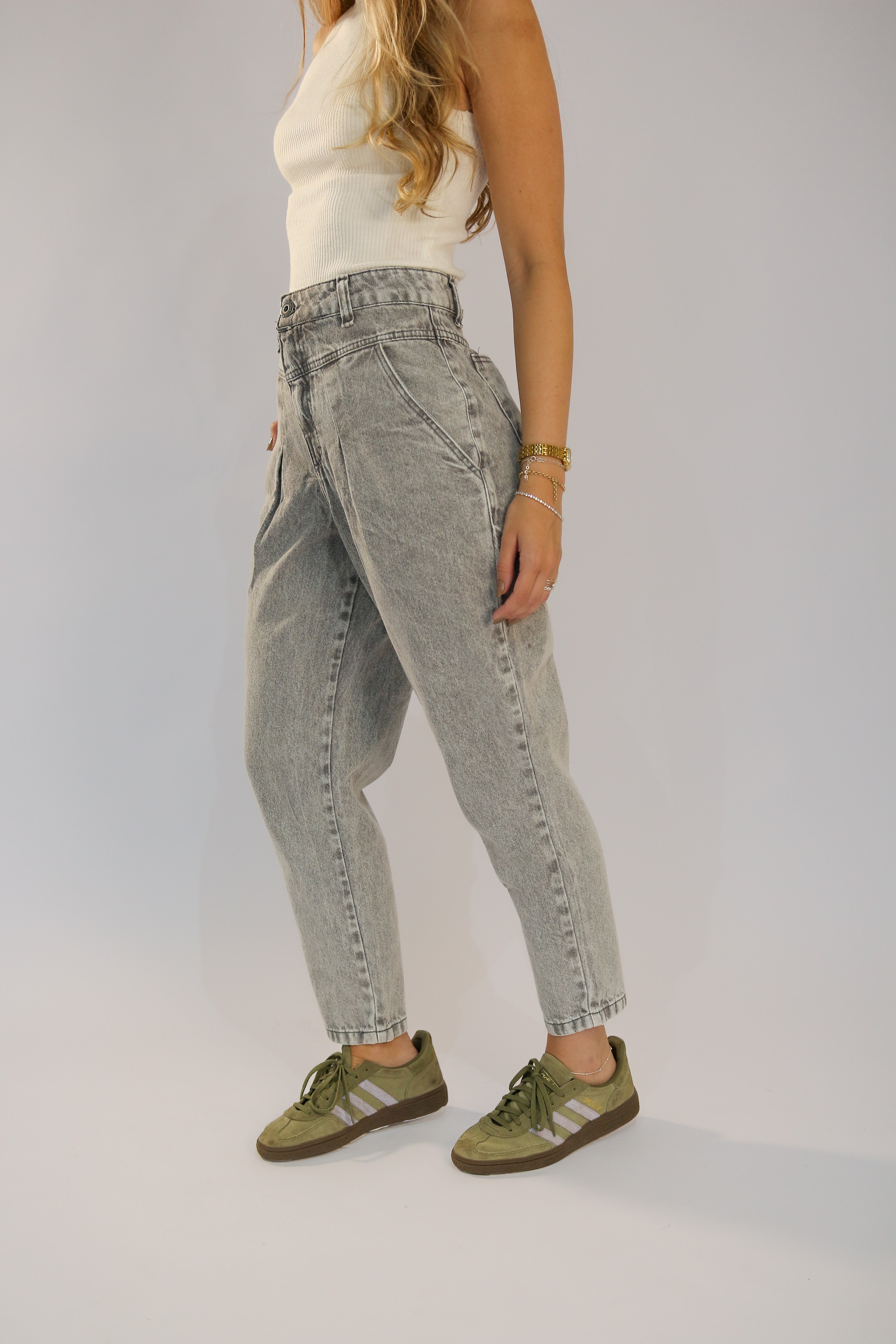 Calça Cenoura Jeans Marmorizado