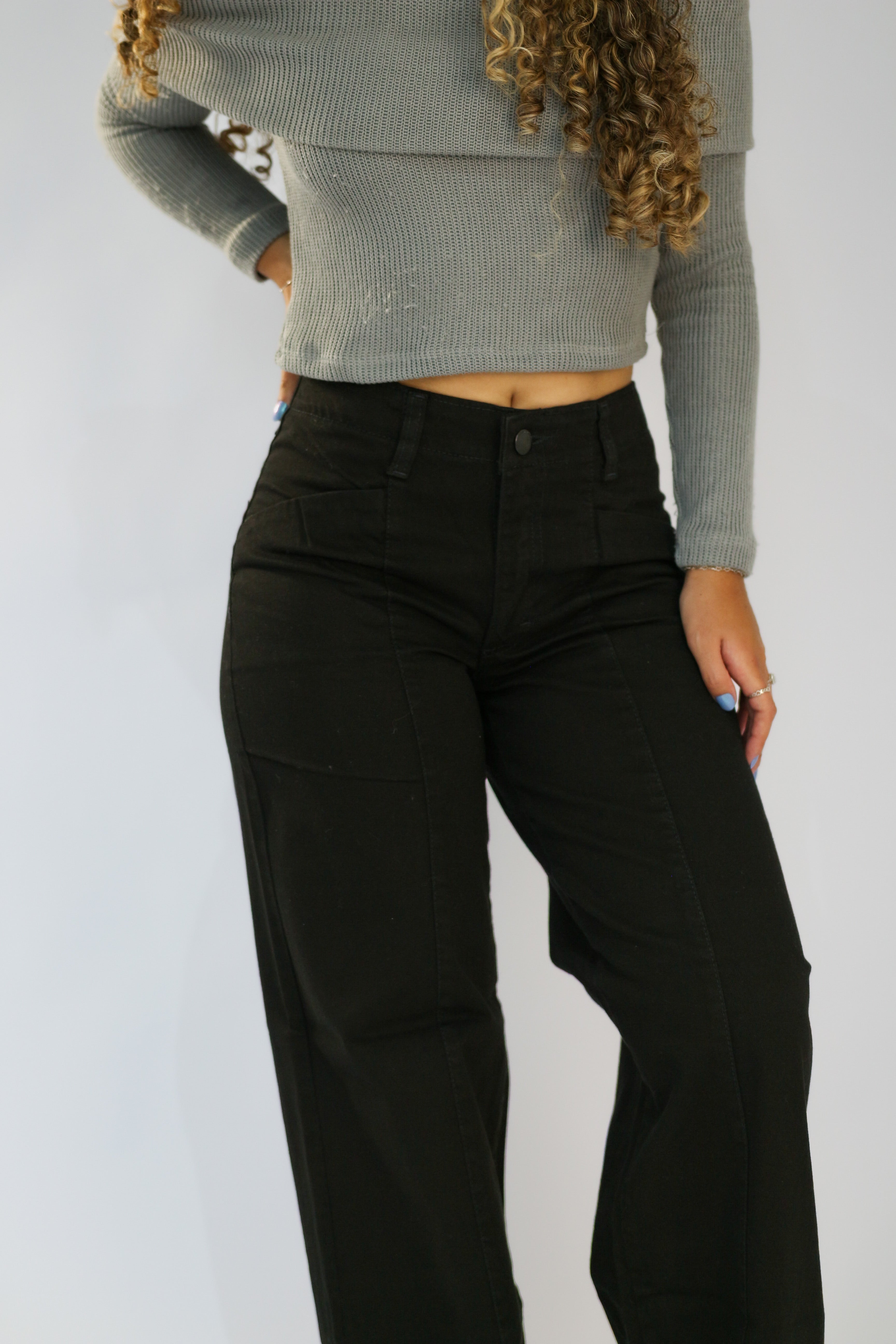 Calça Wide Leg Recorte Frontal Preto