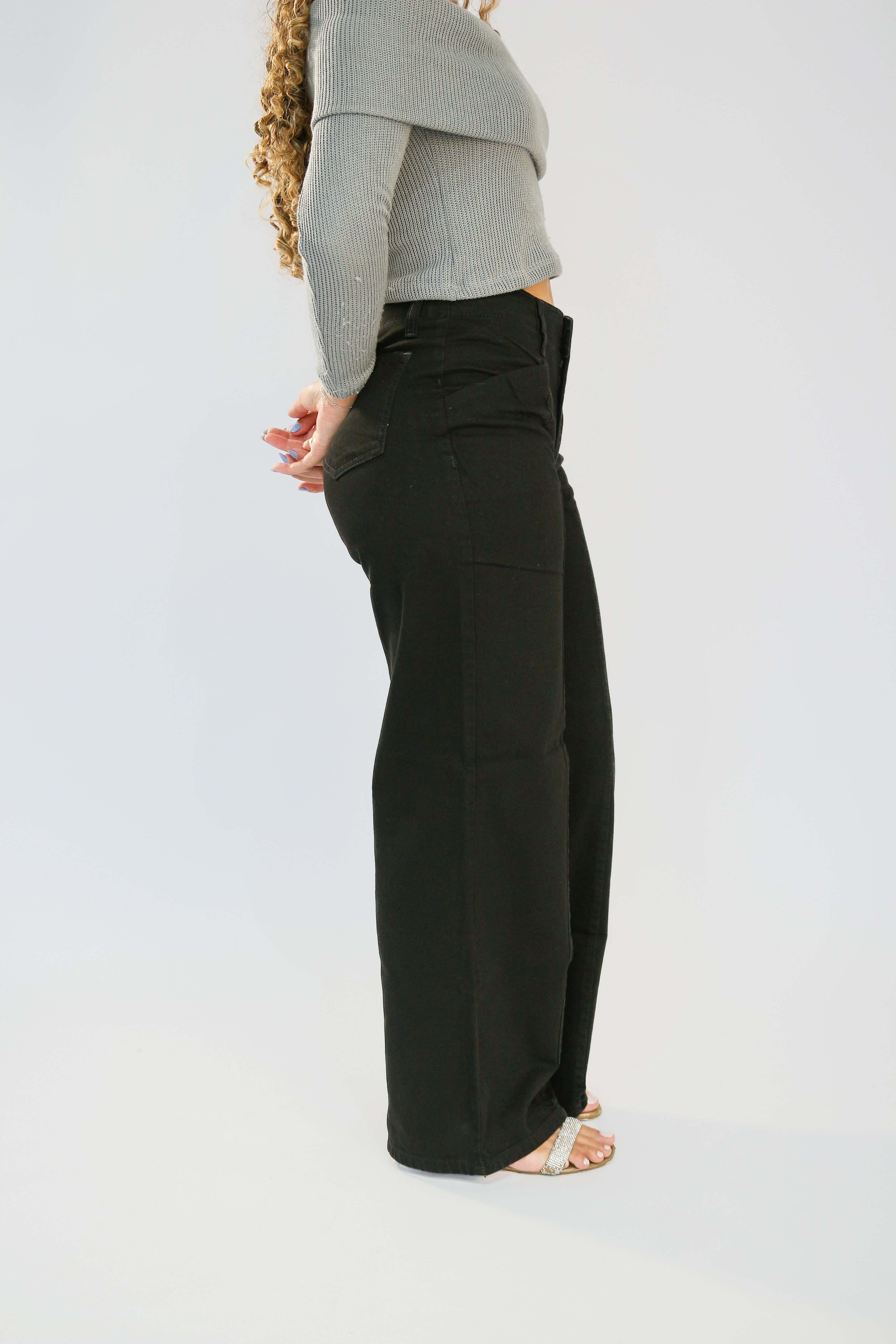 Calça Wide Leg Recorte Frontal Preto