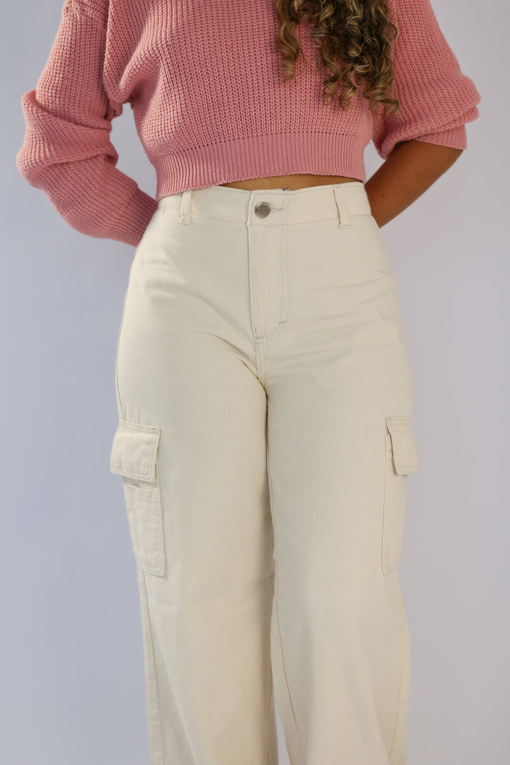 Calça Wide Leg Cargo Sem Cós Off White