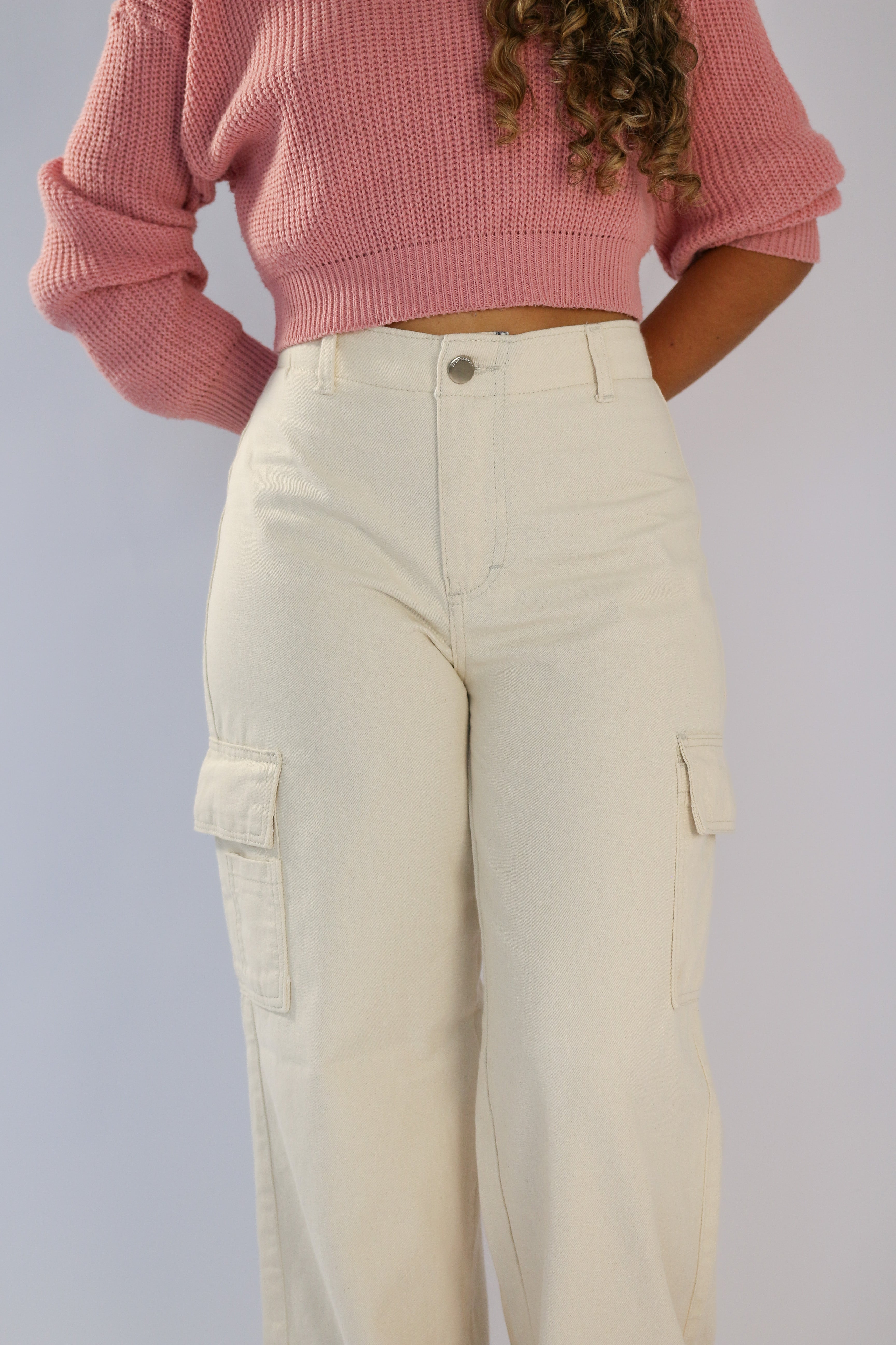 Calça Wide Leg Cargo Sem Cós Off White
