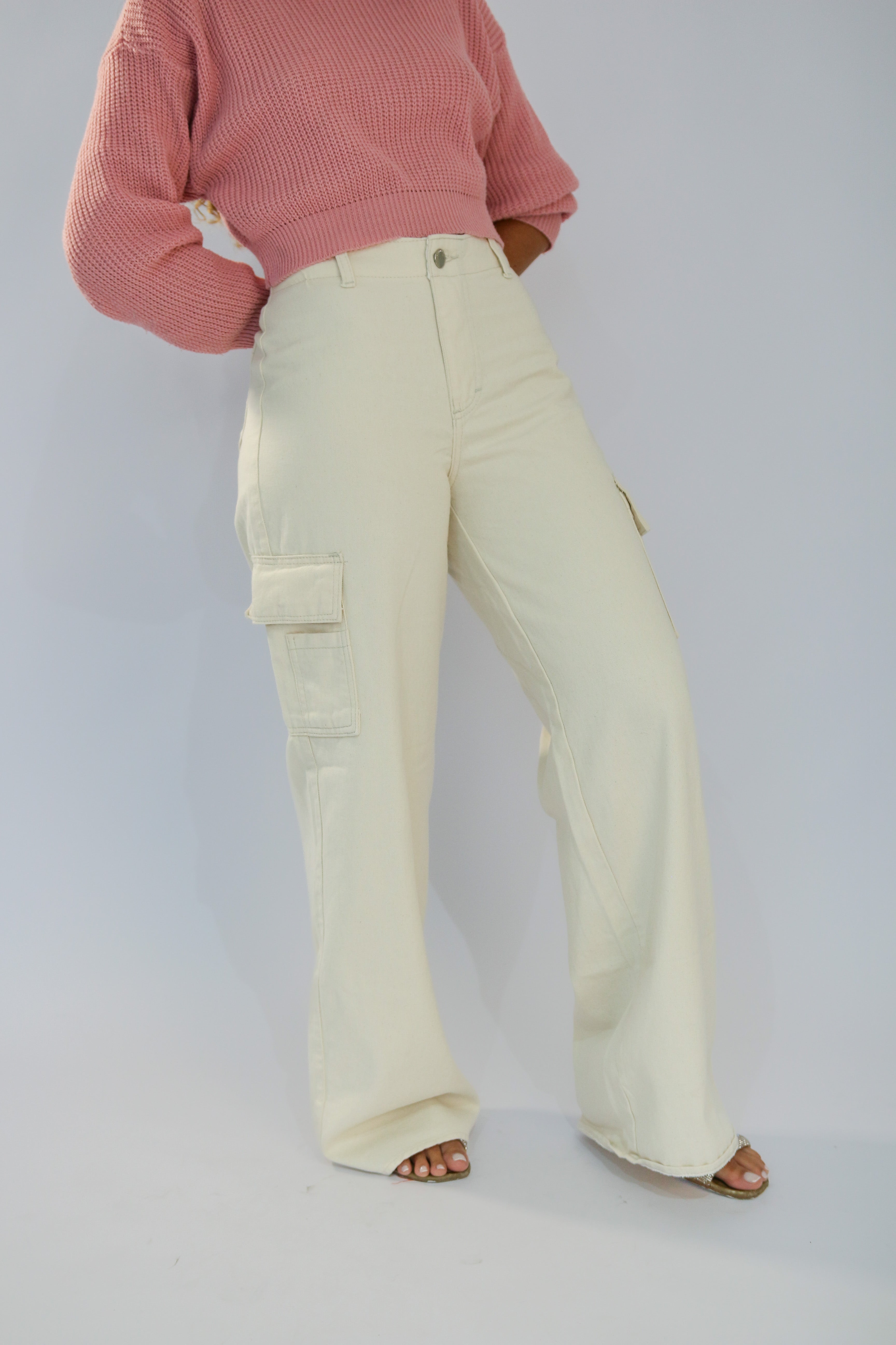 Calça Wide Leg Cargo Sem Cós Off White