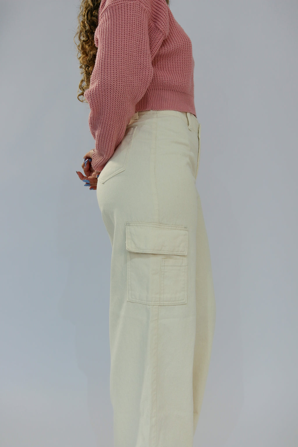 Calça Wide Leg Cargo Sem Cós Off White