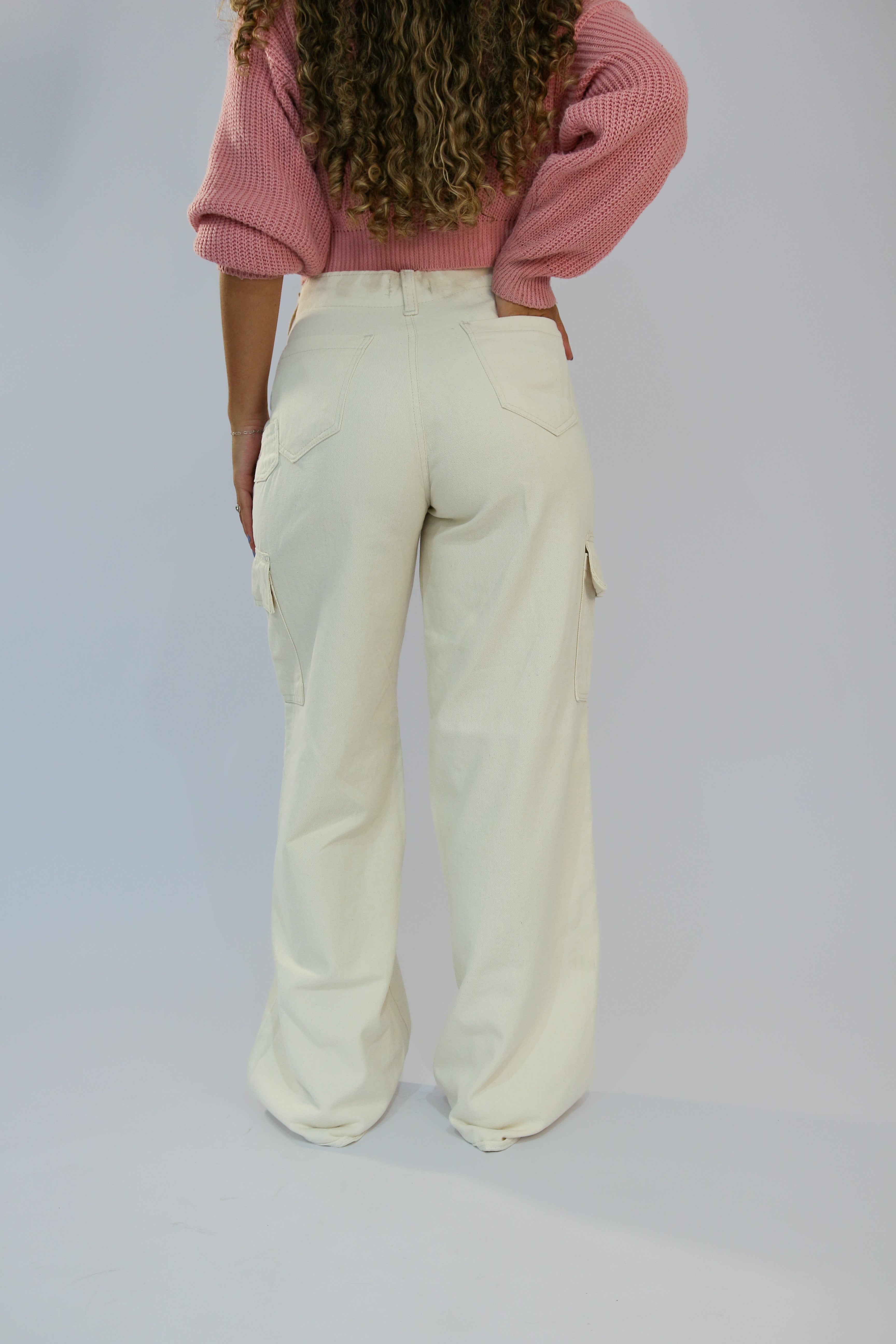Calça Wide Leg Cargo Sem Cós Off White