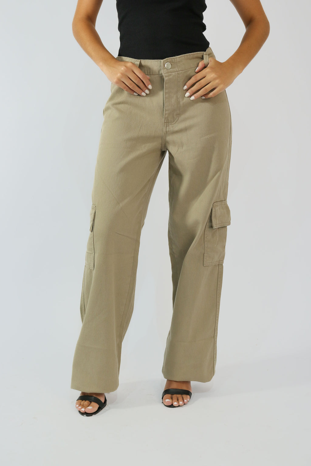 Calça Wide Leg Cargo Sem Cós Cáqui