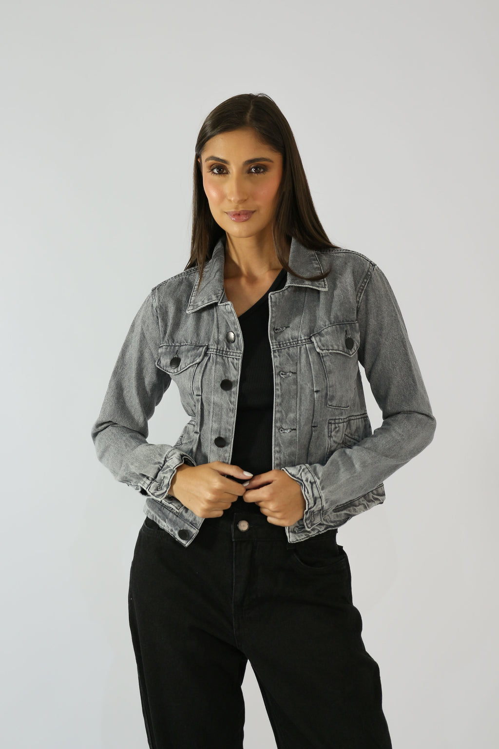 Jaqueta Jeans Preto Marmorizado