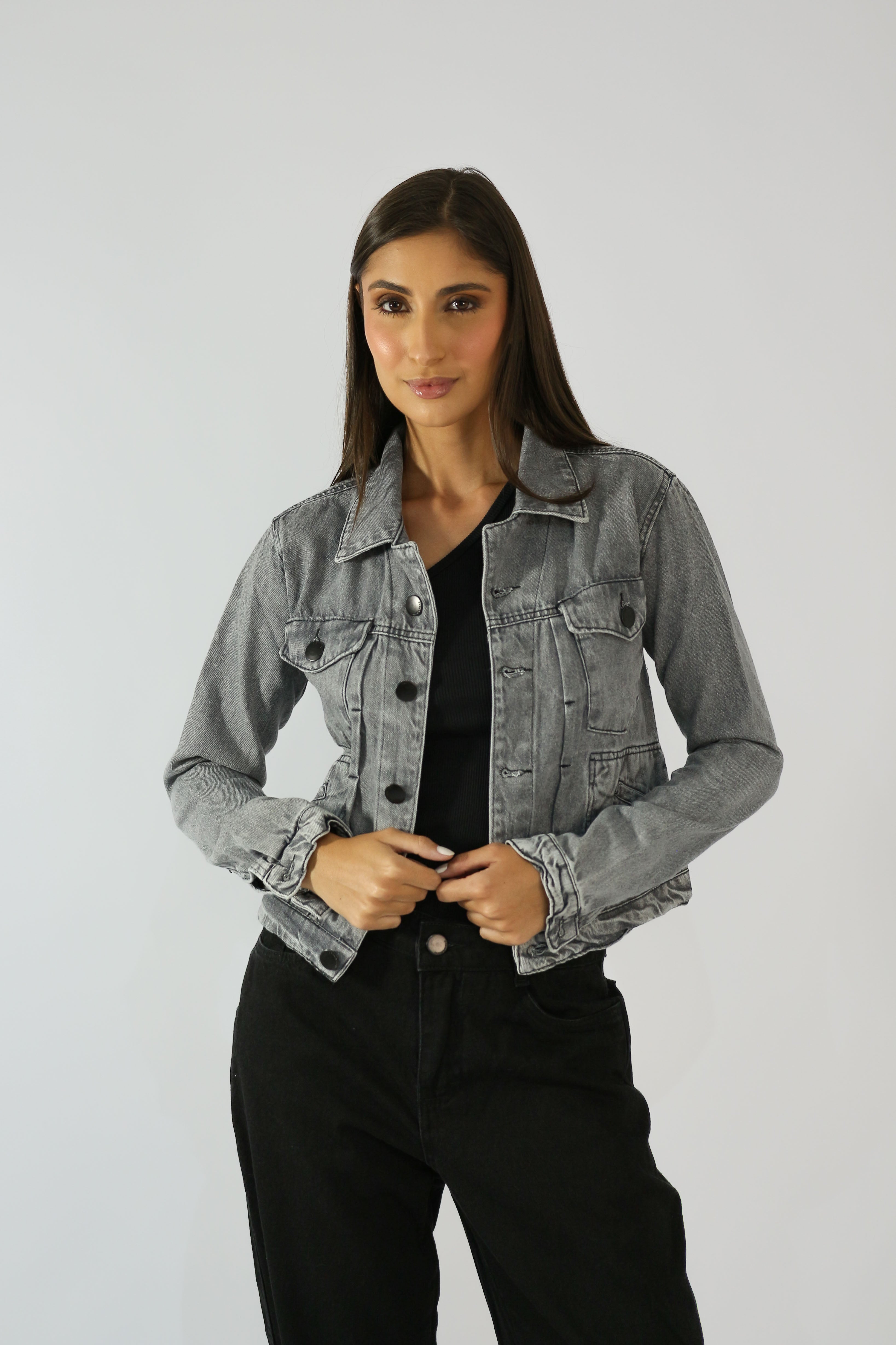 Jaqueta Jeans Preto Marmorizado