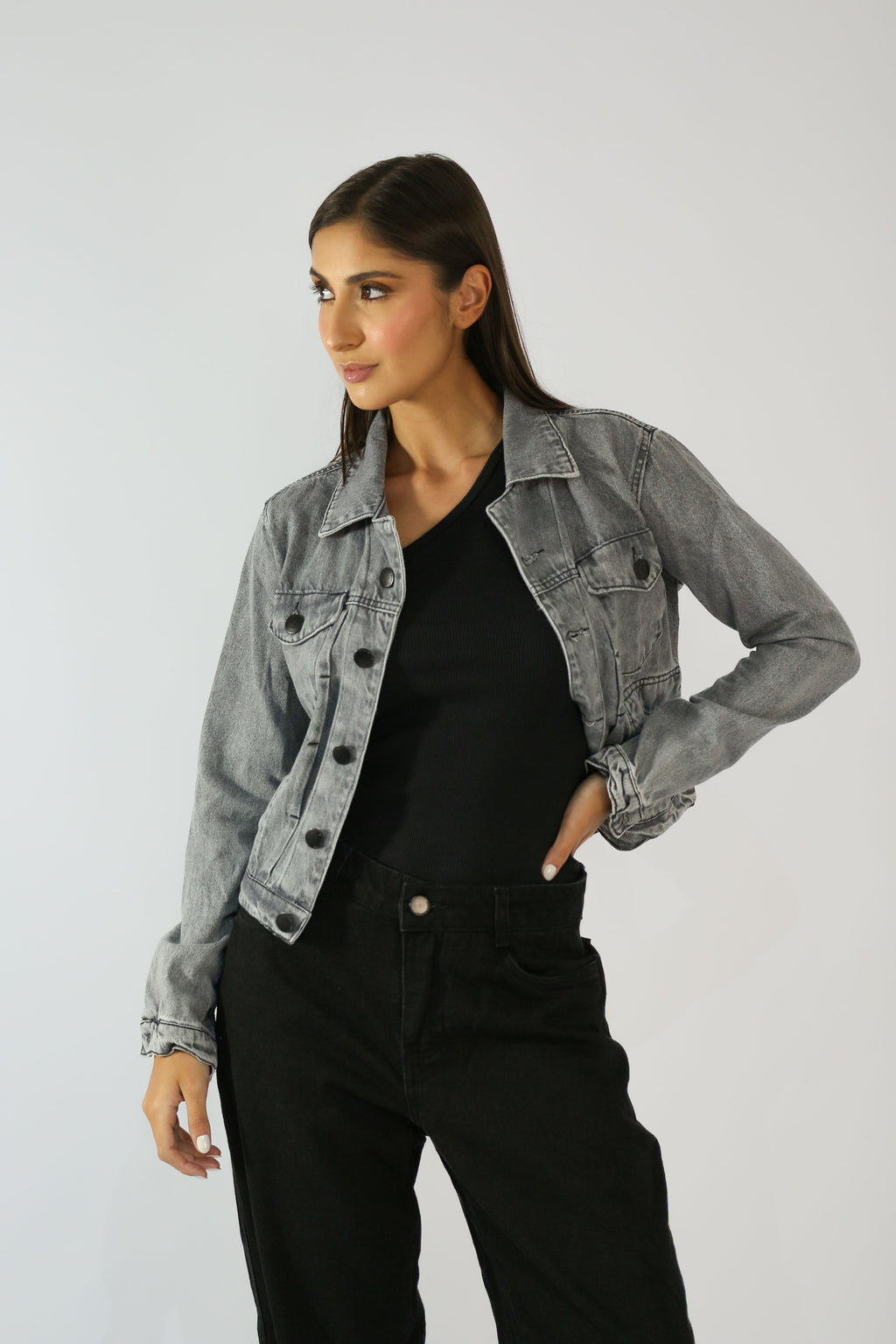 Jaqueta Jeans Preto Marmorizado