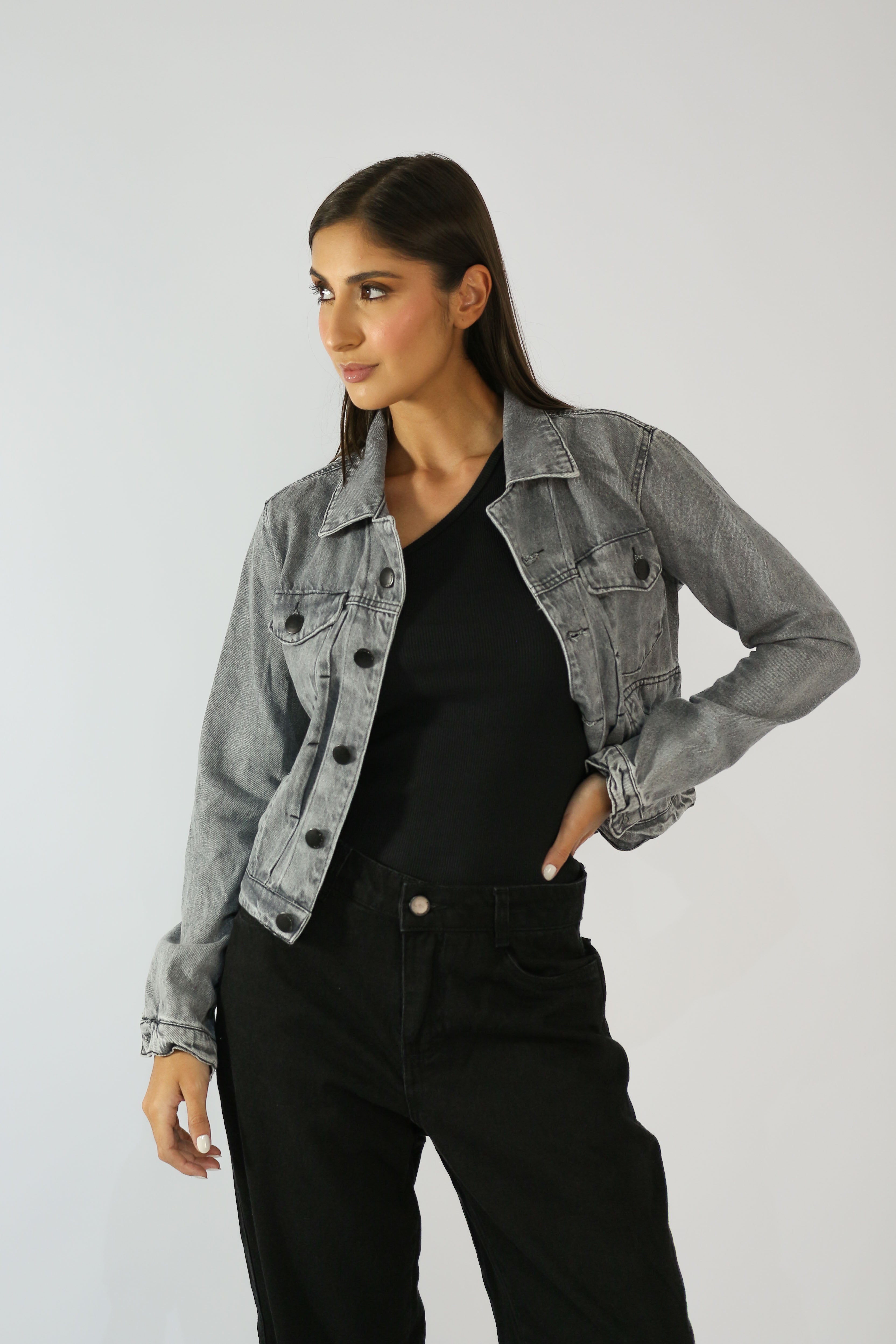 Jaqueta Jeans Preto Marmorizado