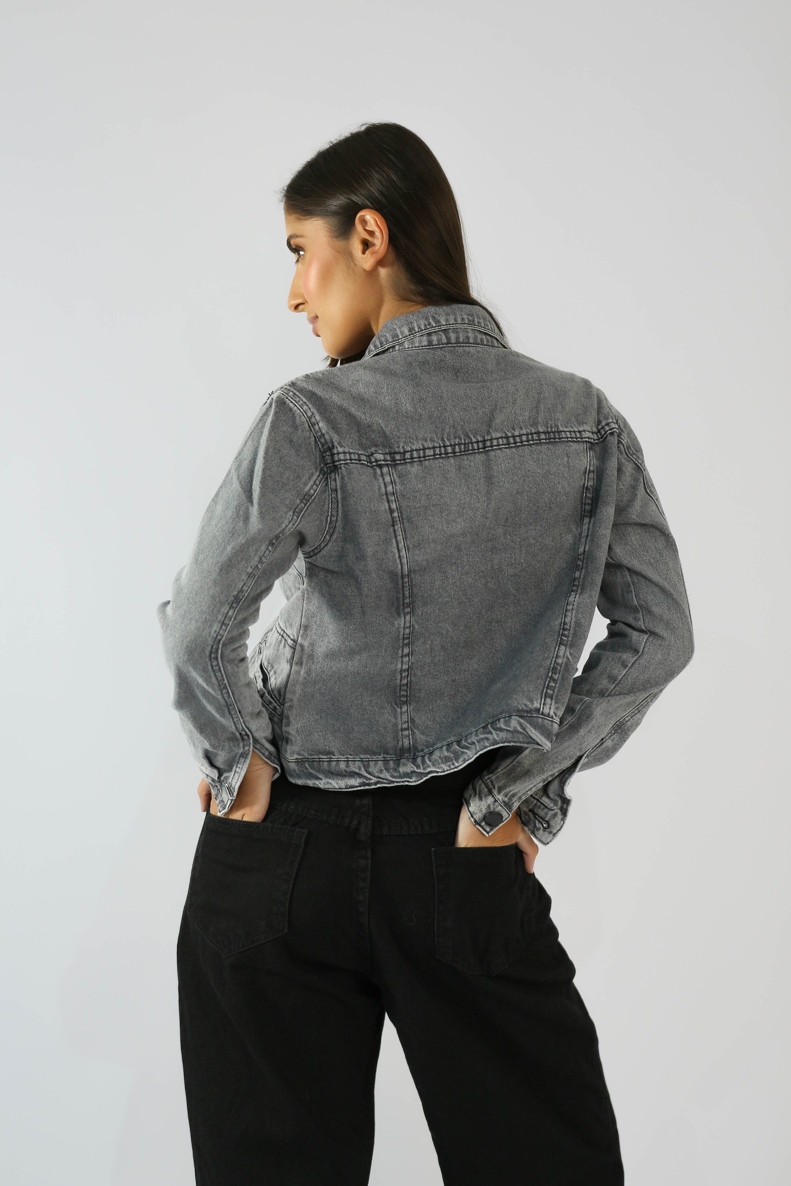 Jaqueta Jeans Preto Marmorizado