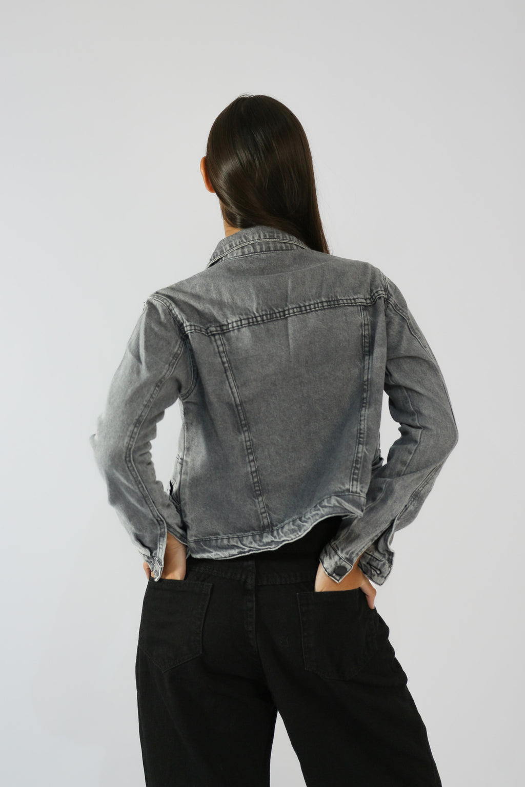Jaqueta Jeans Preto Marmorizado