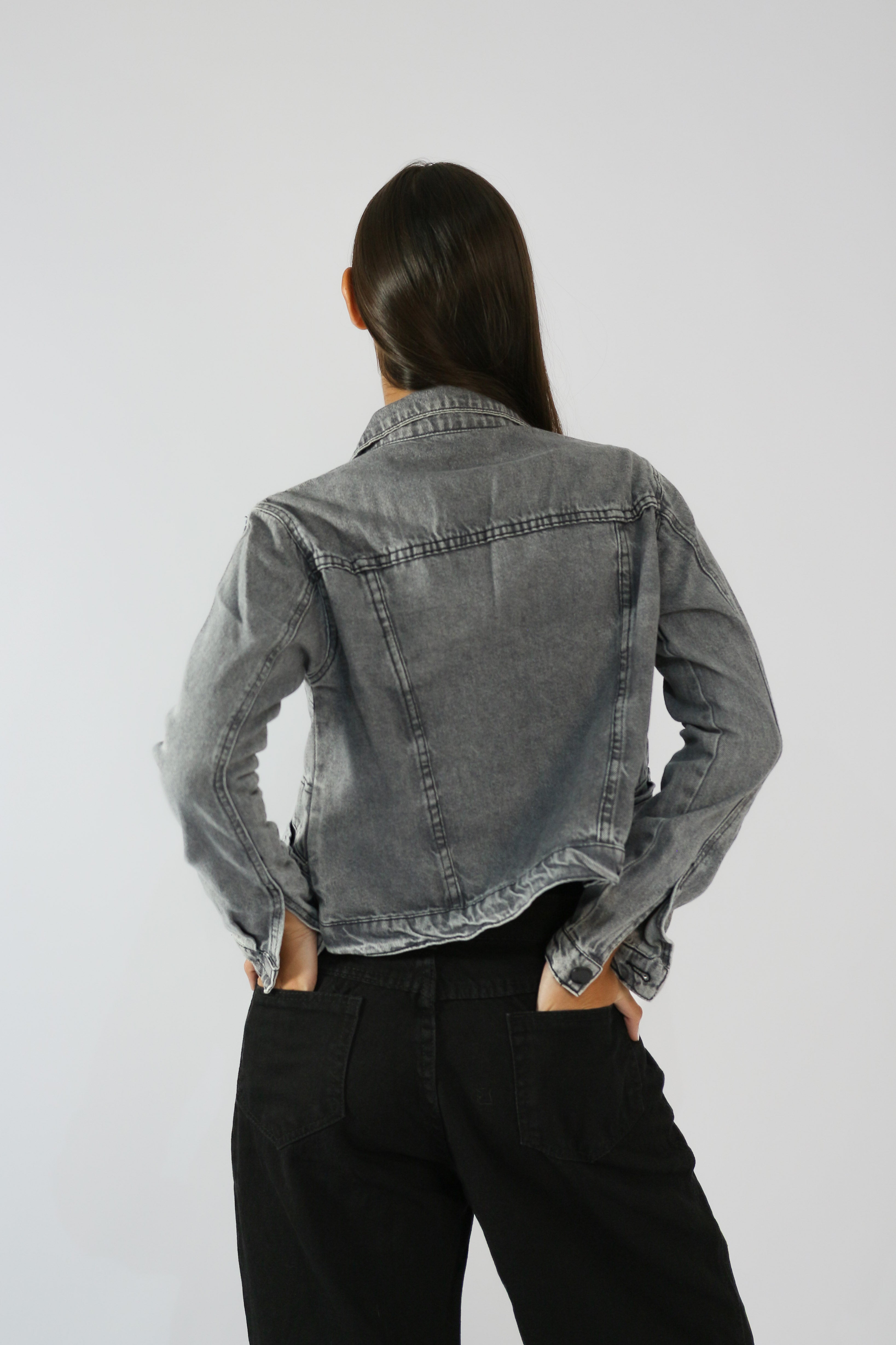 Jaqueta Jeans Preto Marmorizado