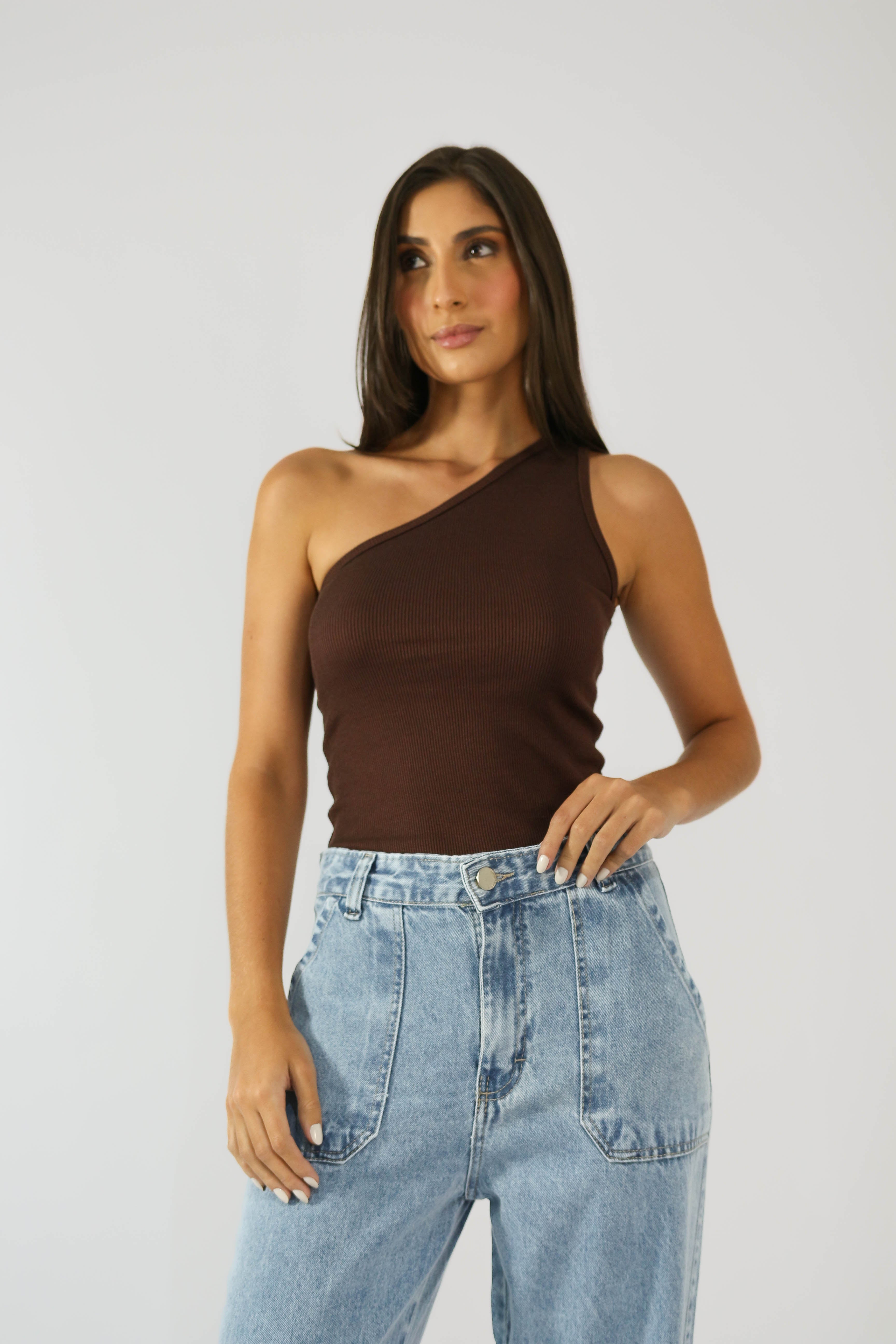 Calça Mom Bolso Pregado Jeans Marmorizado