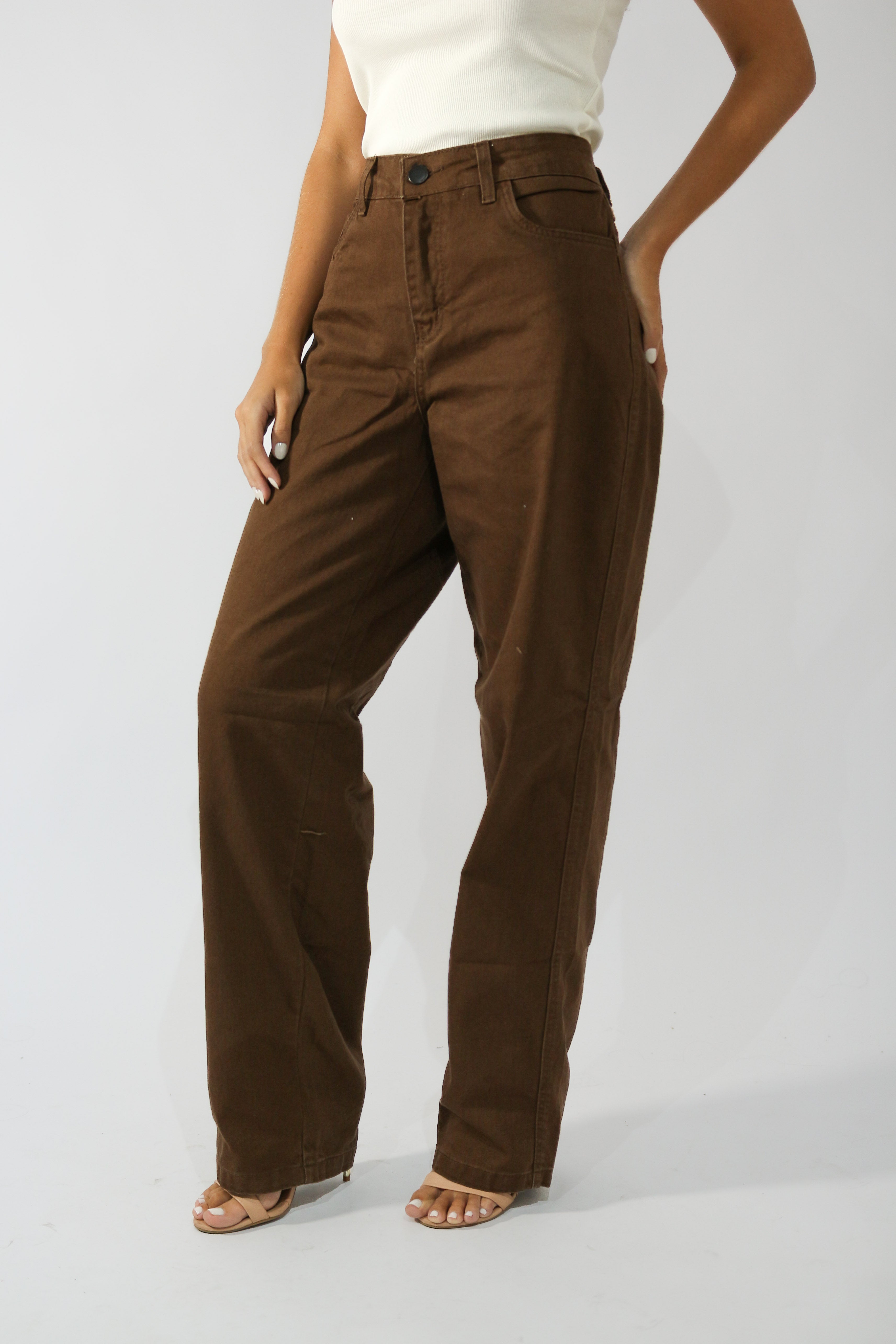 Calça Wide Leg Clássica Marrom