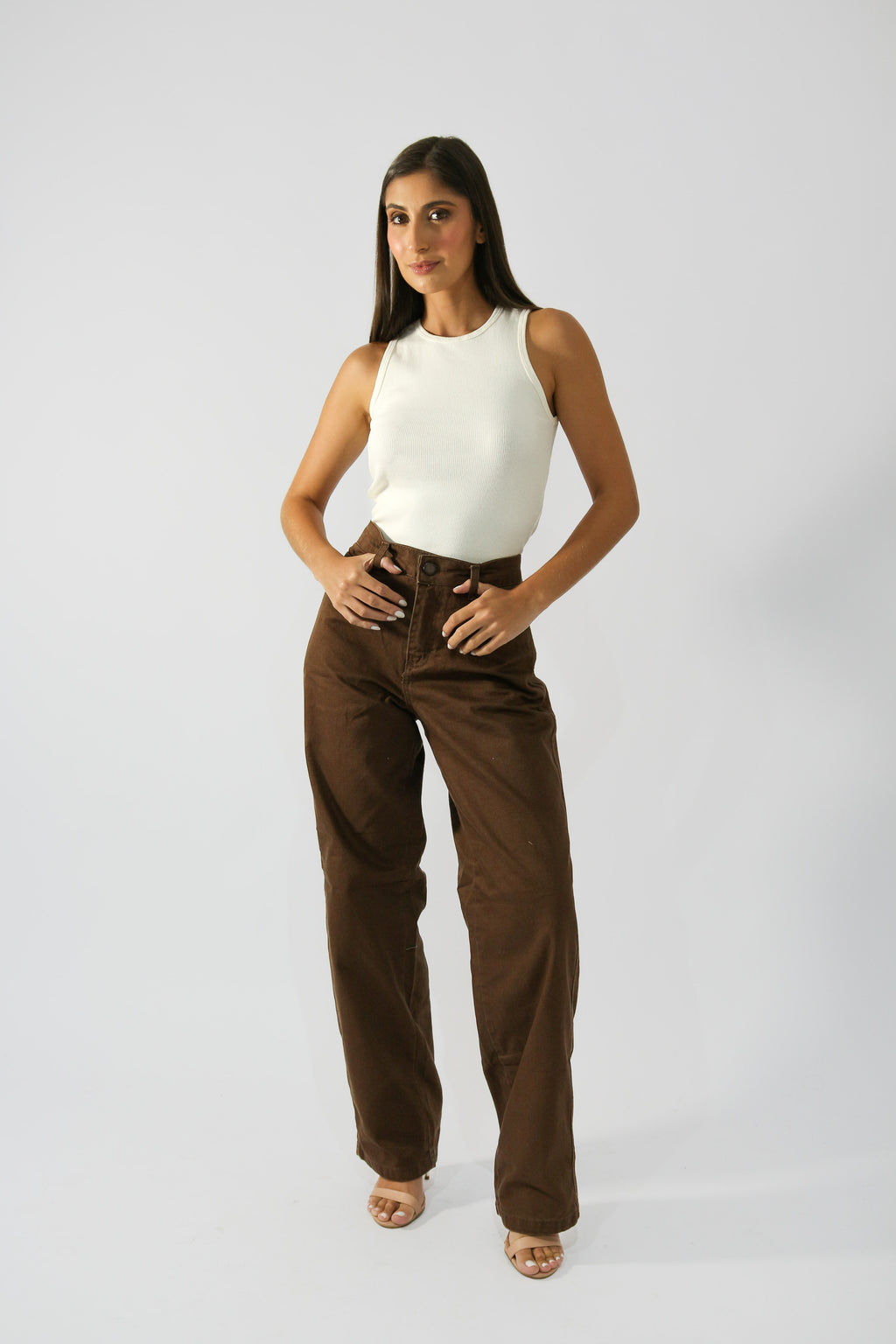 Calça Wide Leg Clássica Marrom