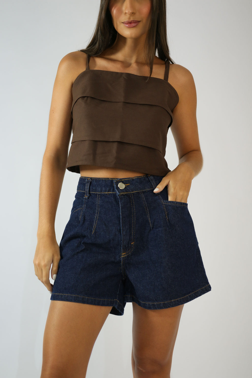 Cropped Alfaiataria Marrom