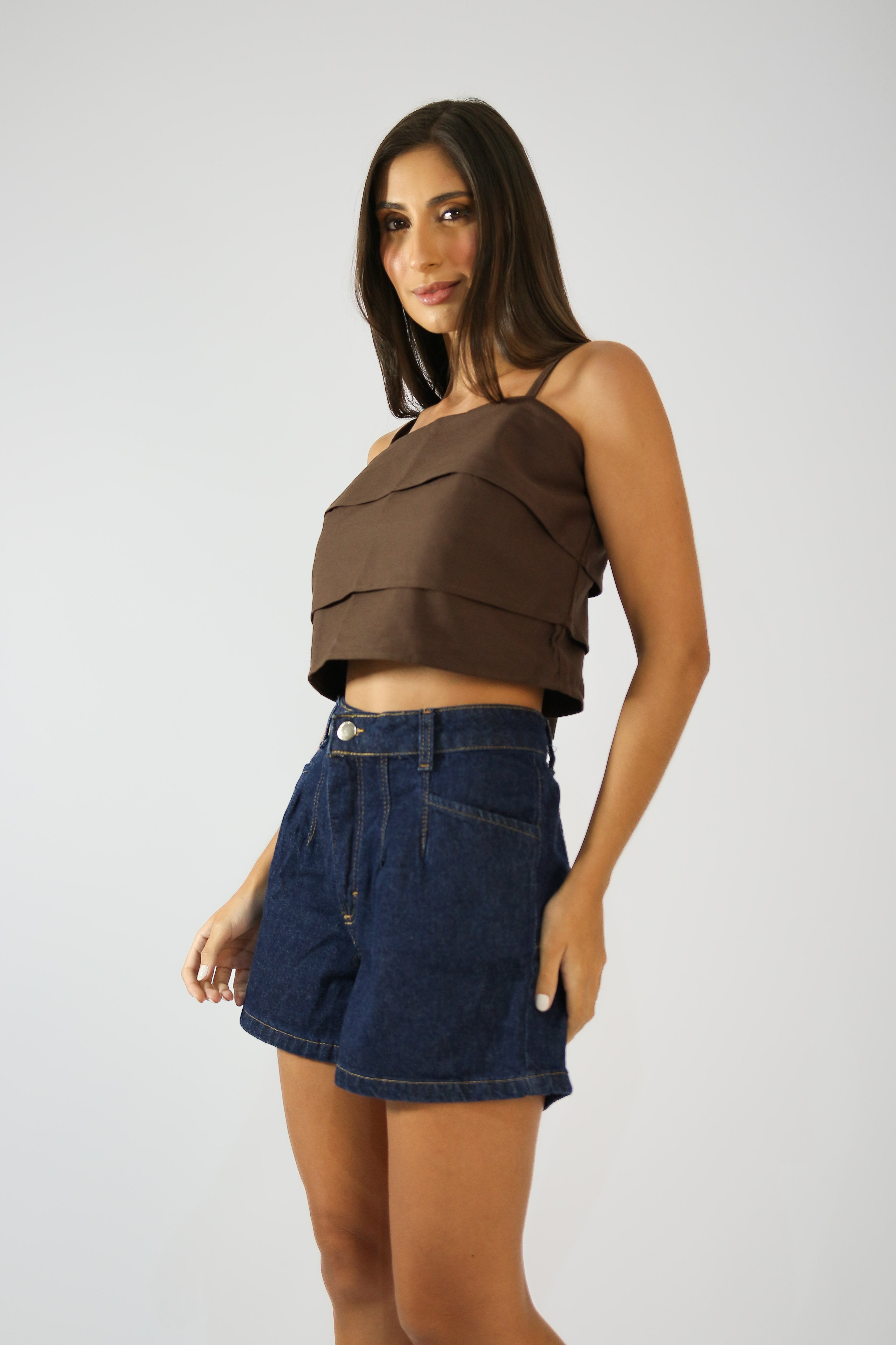 Cropped Alfaiataria Marrom