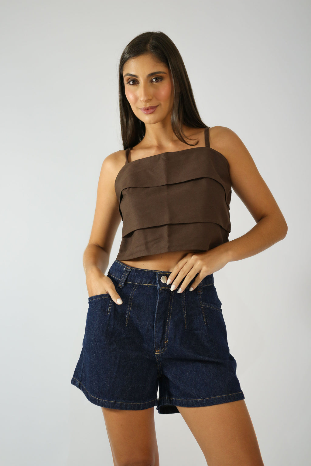 Cropped Alfaiataria Marrom