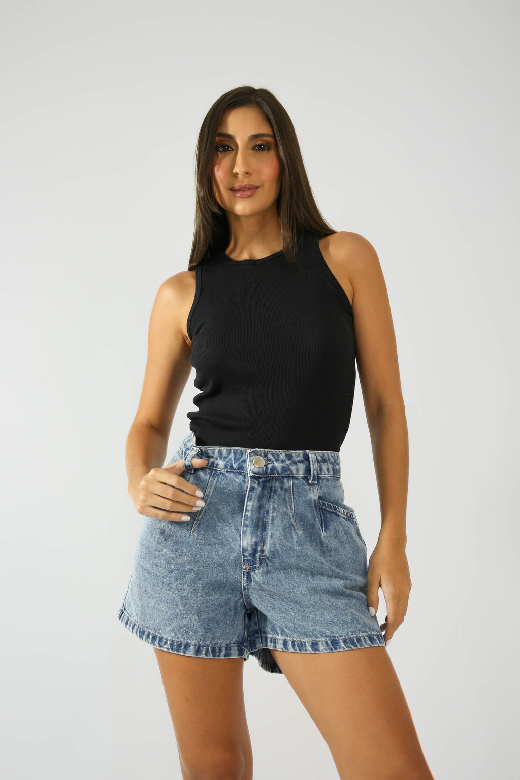 Short 2 Pregas Jeans Marmorizado