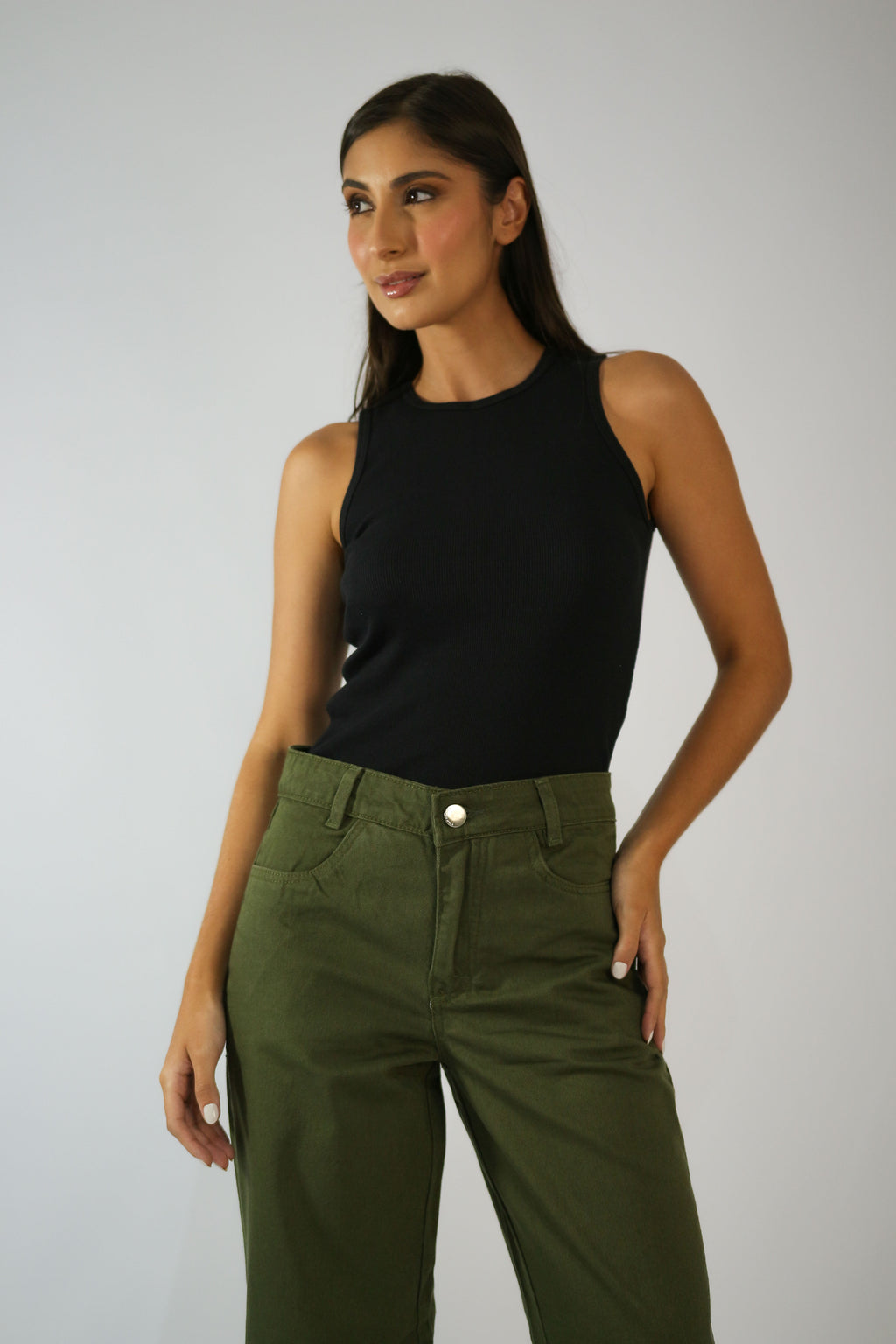 Calça Wide Leg Clássica Verde Militar