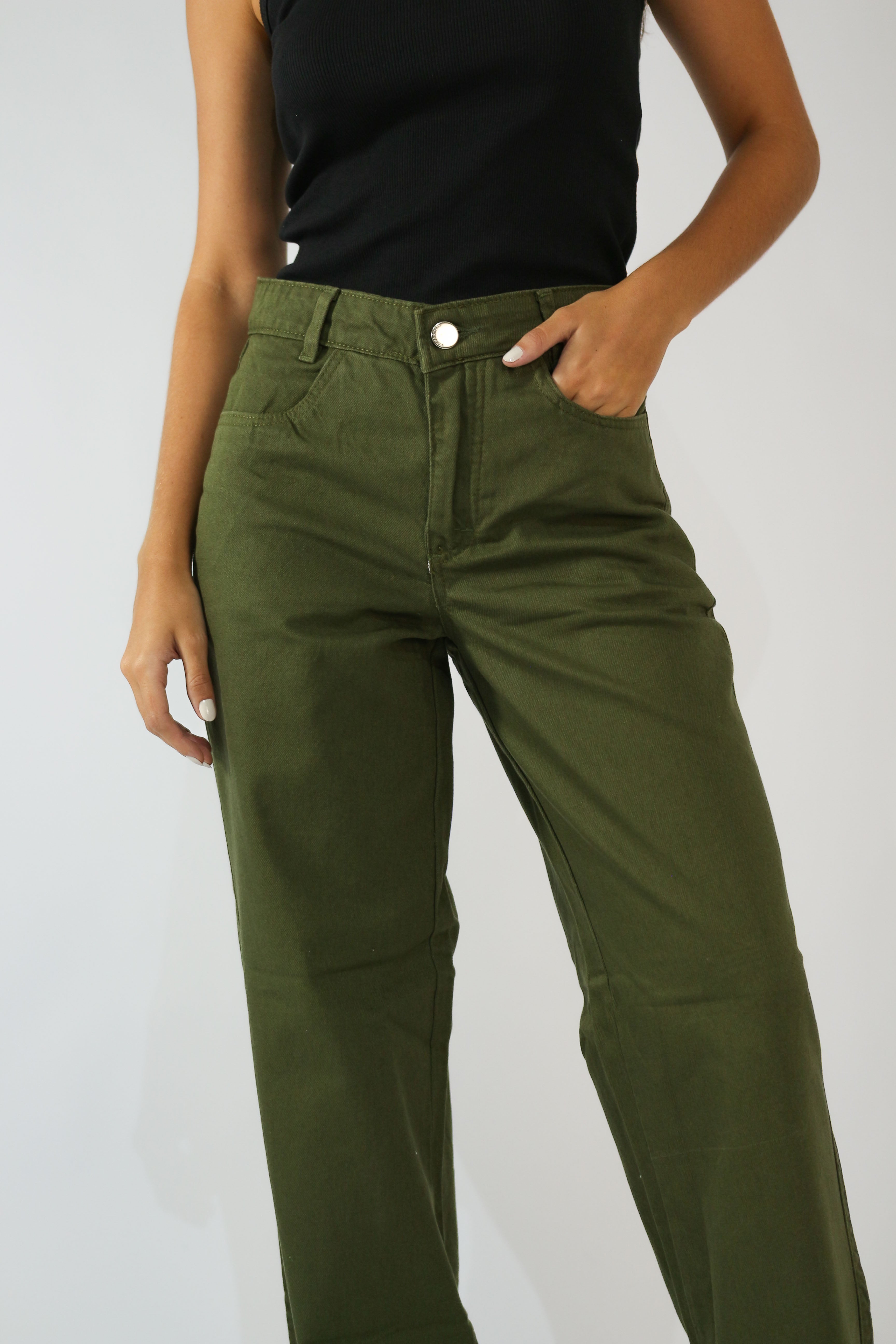 Calça Wide Leg Clássica Verde Militar