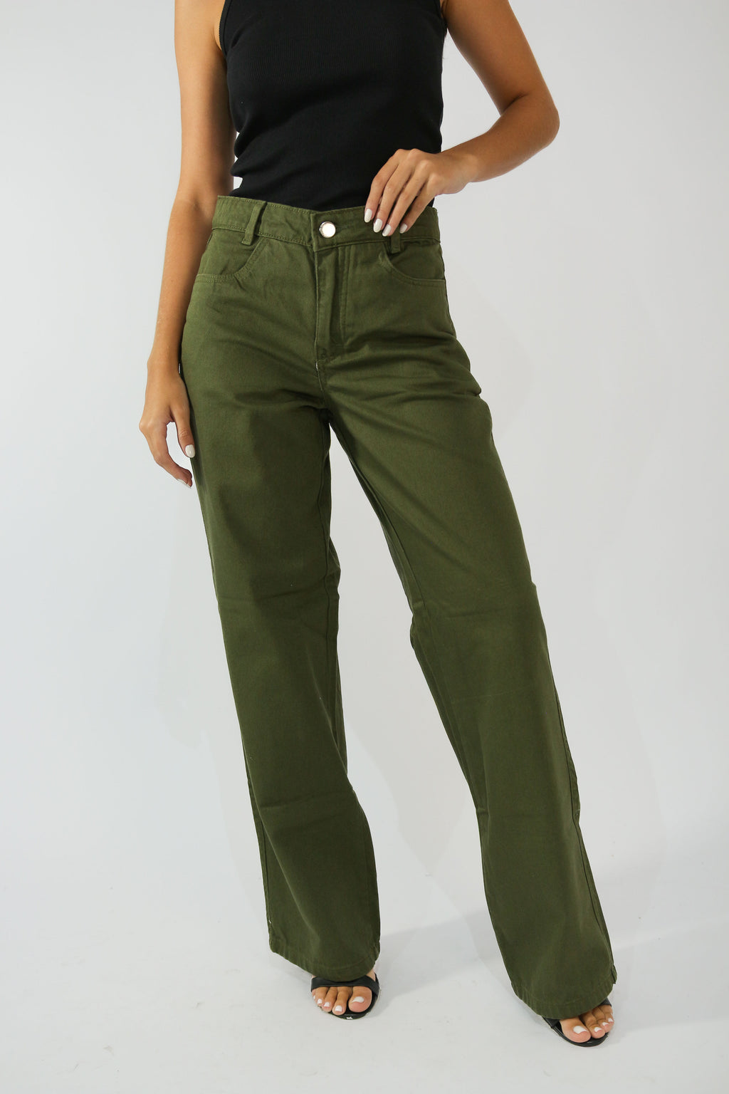 Calça Wide Leg Clássica Verde Militar