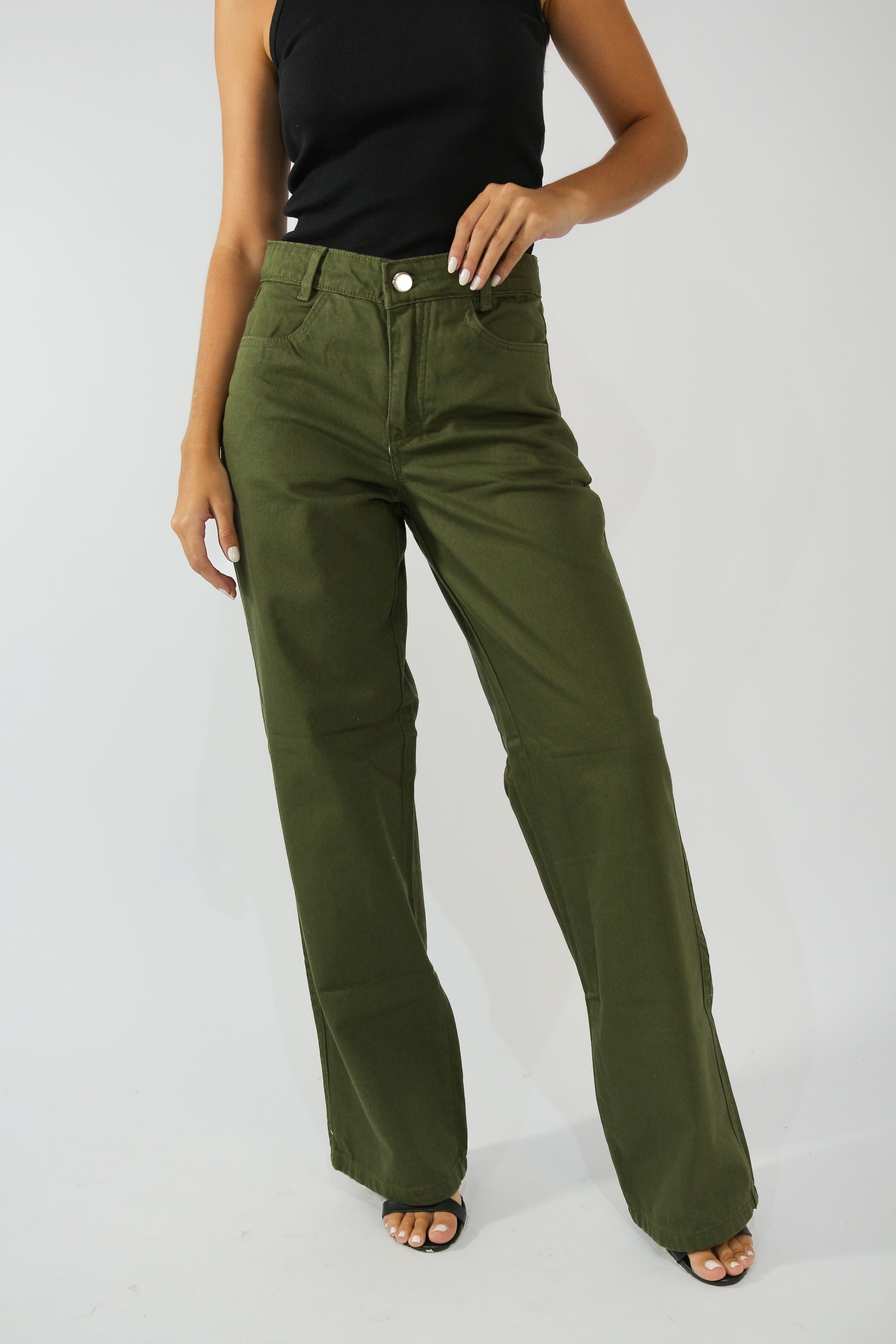 Calça Wide Leg Clássica Verde Militar