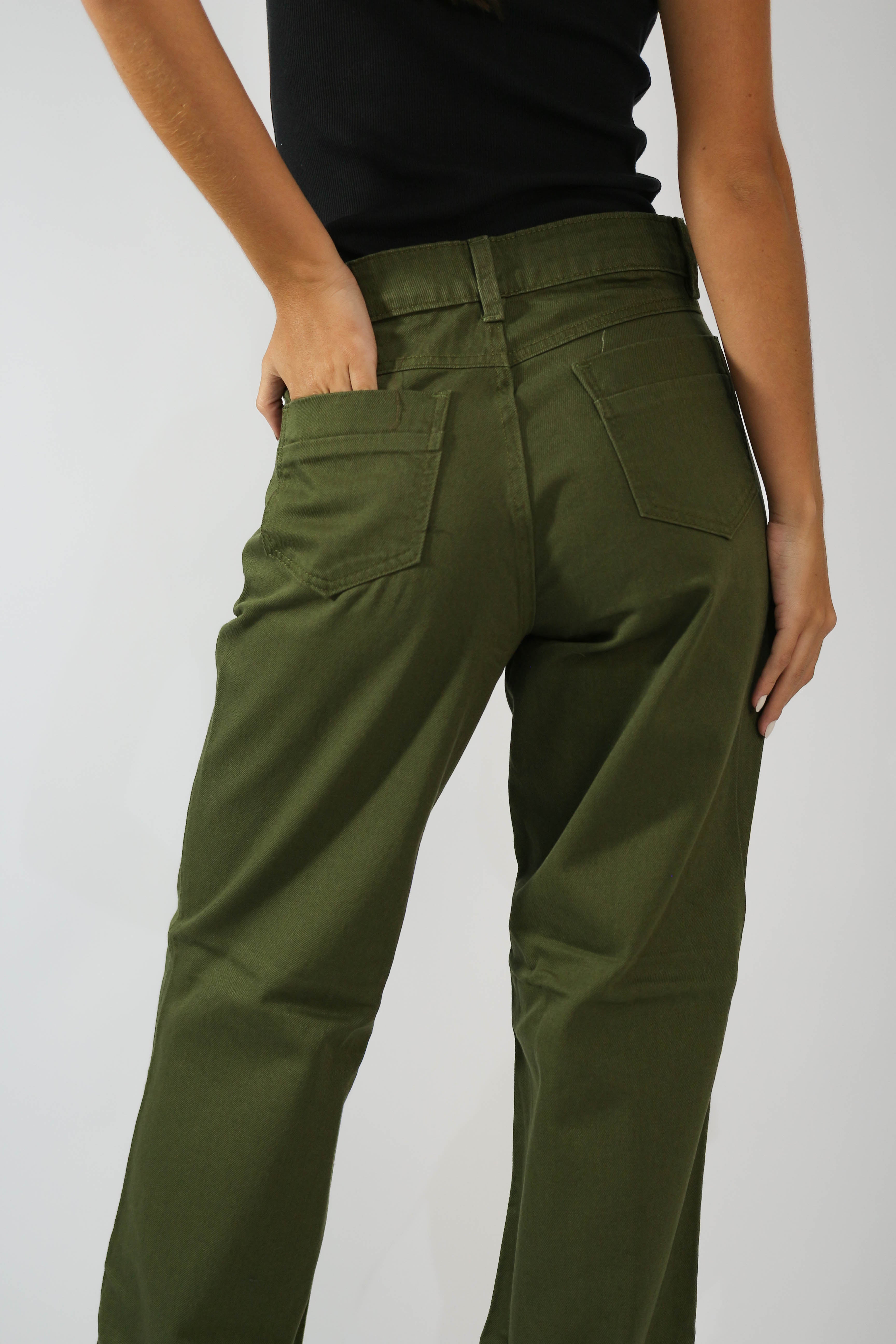 Calça Wide Leg Clássica Verde Militar