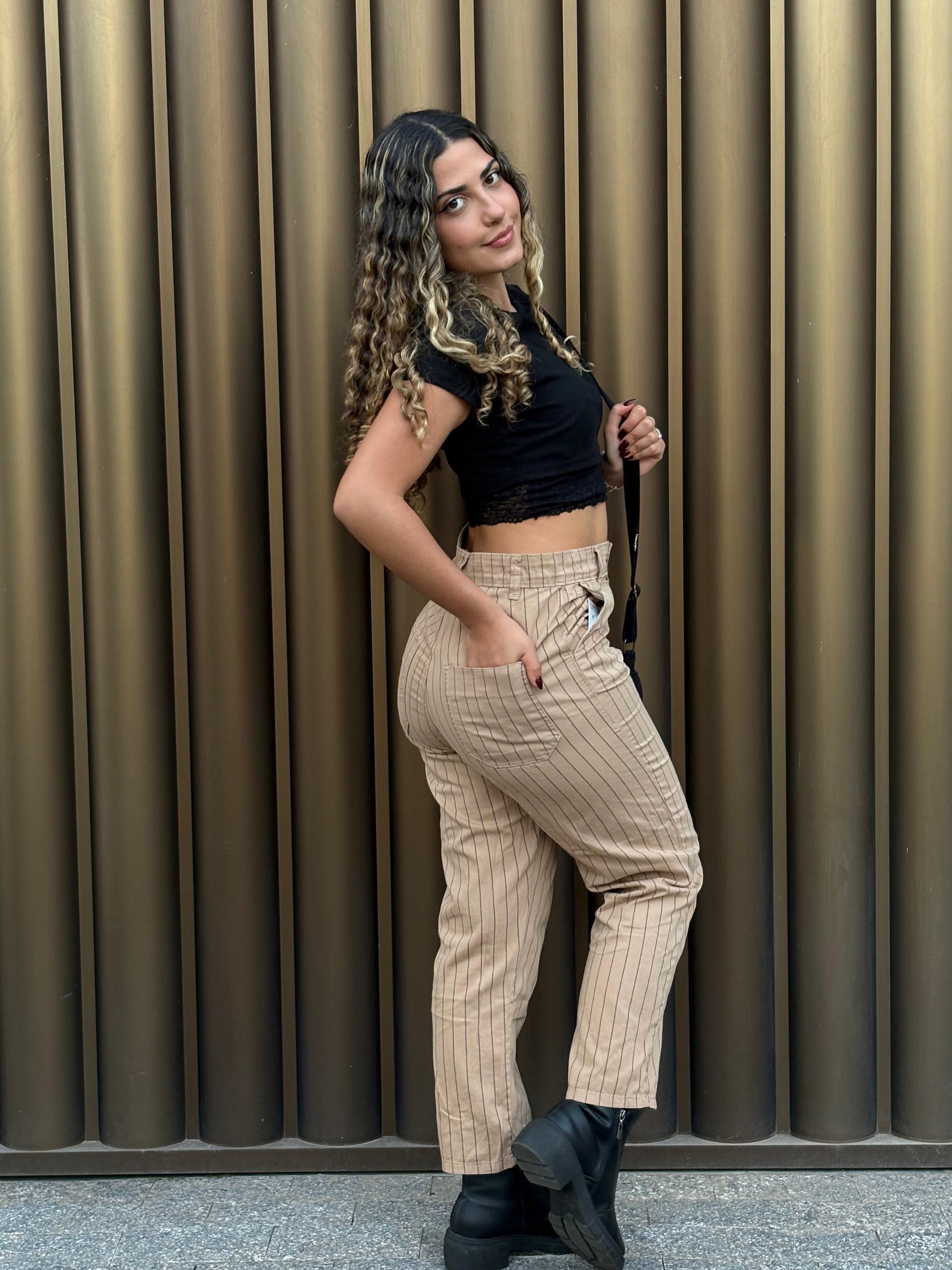 Calça beggy - Listrada Bege