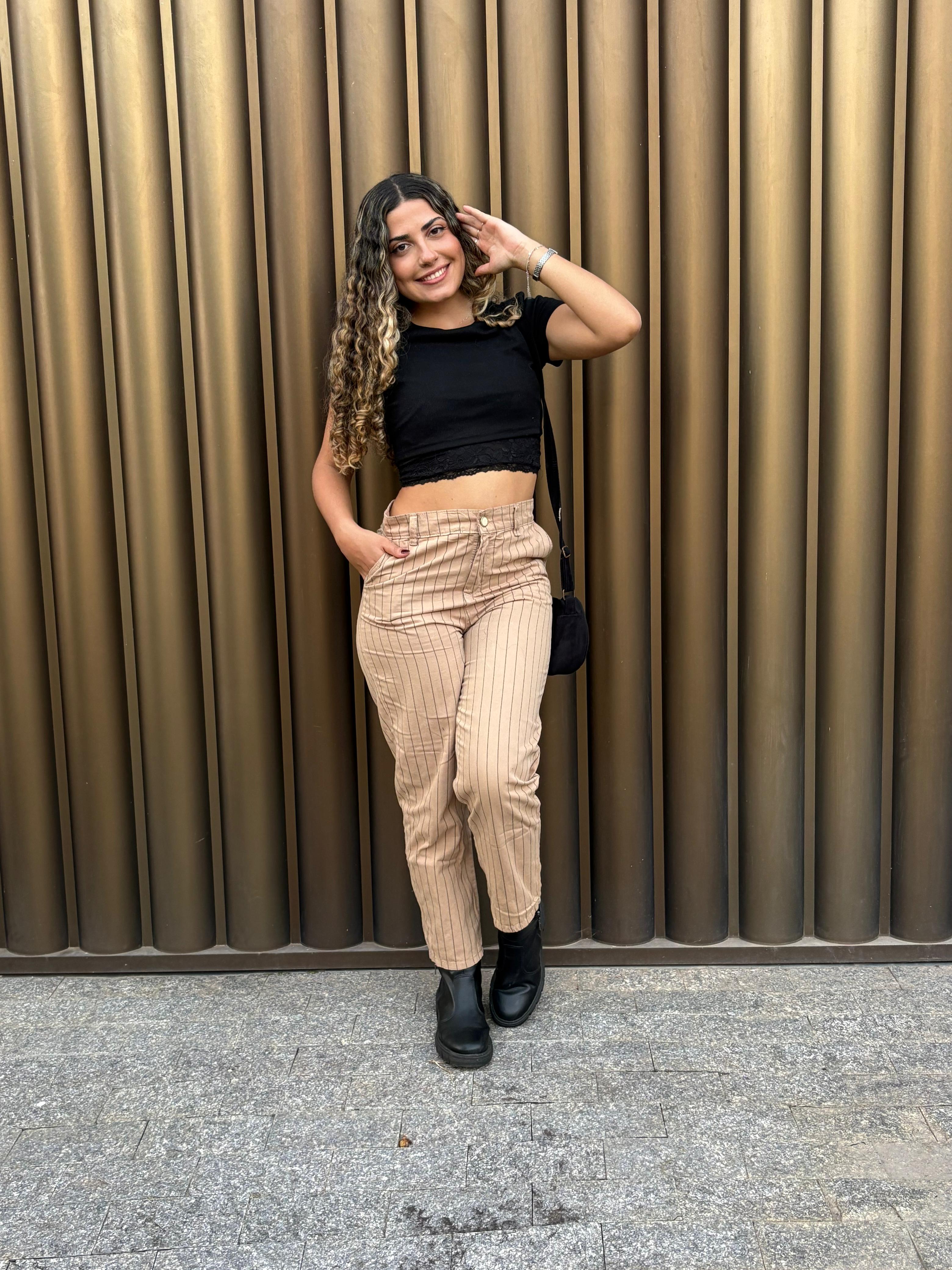 Calça beggy - Listrada Bege