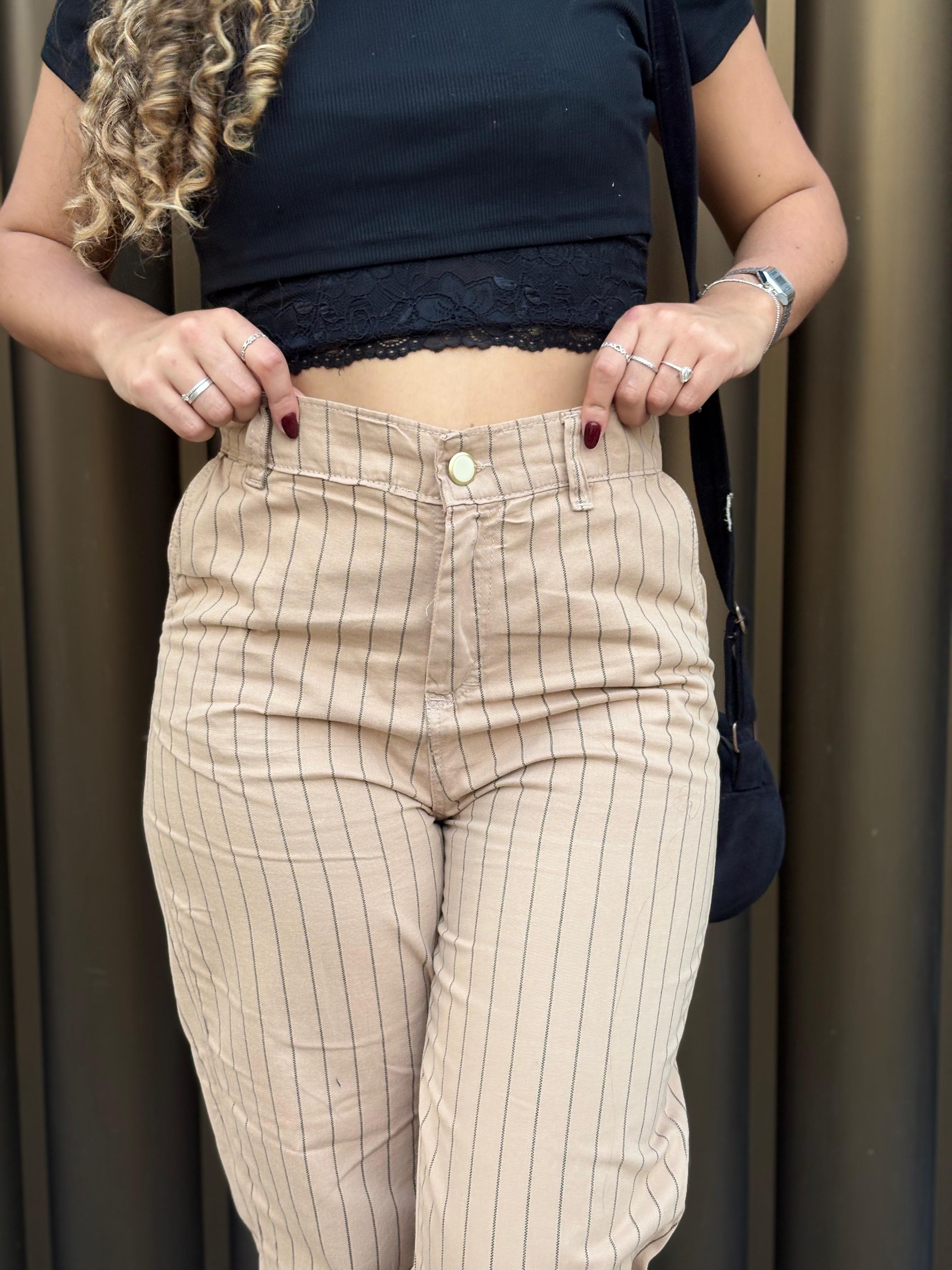 Calça beggy - Listrada Bege